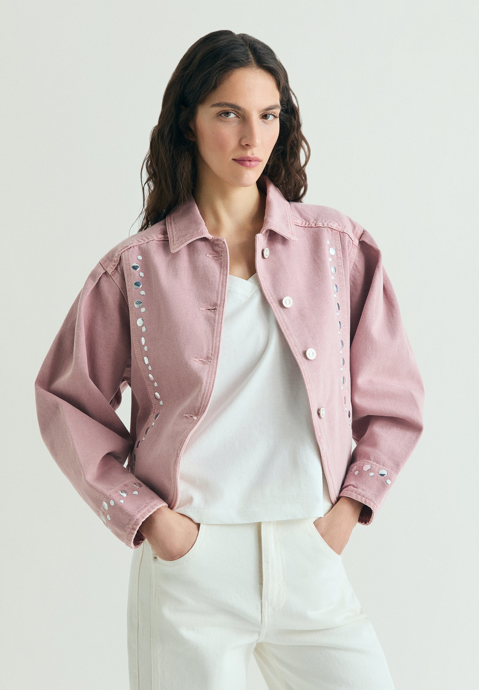 DENIM-CARDIGAN MIT NIETEN