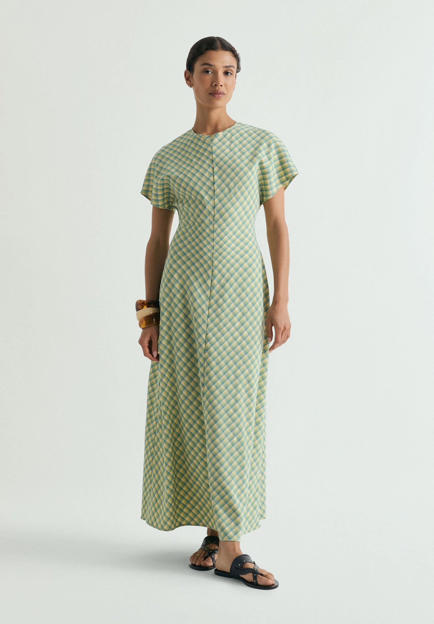 CHECK PRINT MIDI DRESS