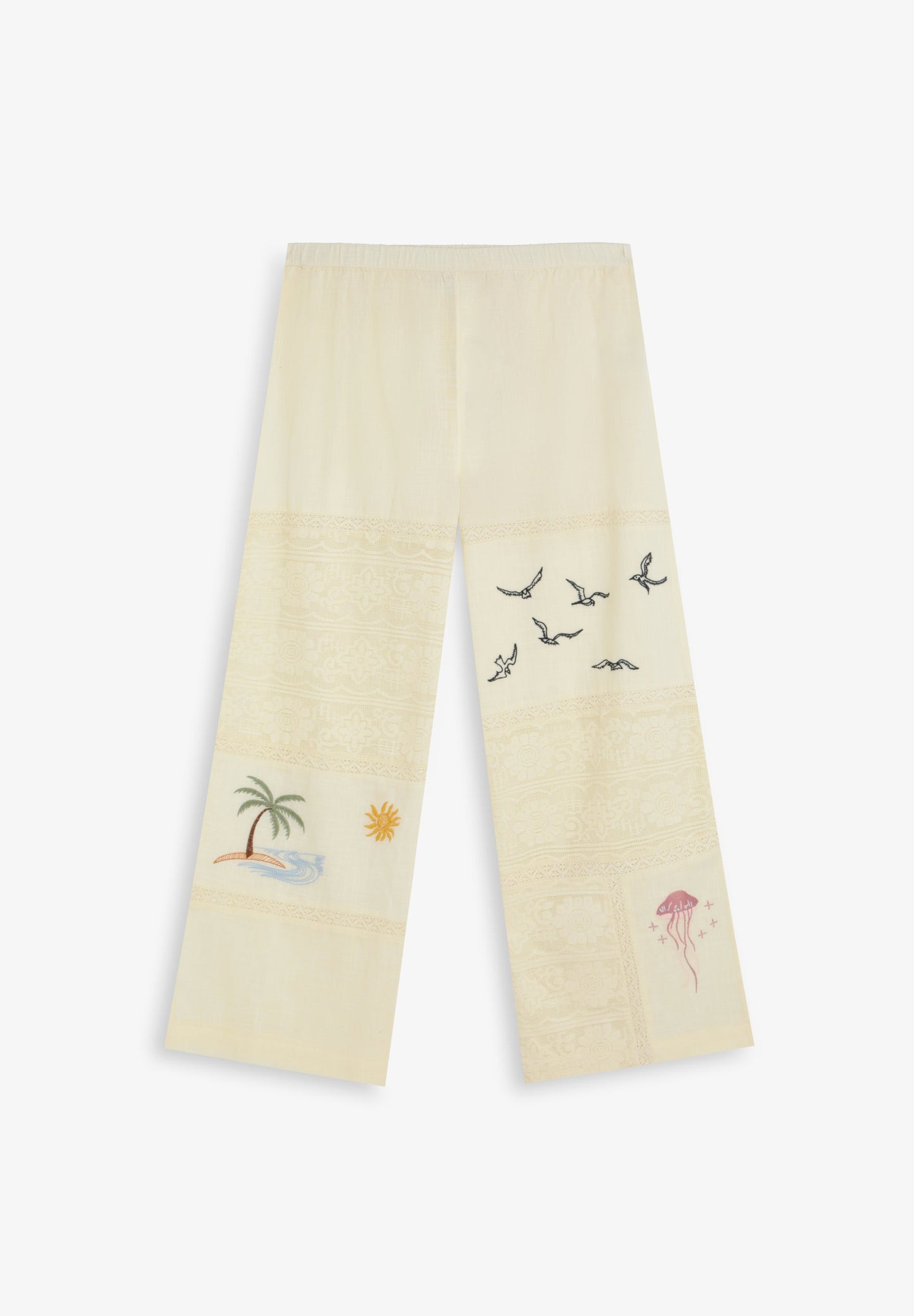 TROUSERS WITH EMBROIDERY AND LACE