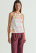 RUFFLED HALTER TOP WITH EMBROIDERY