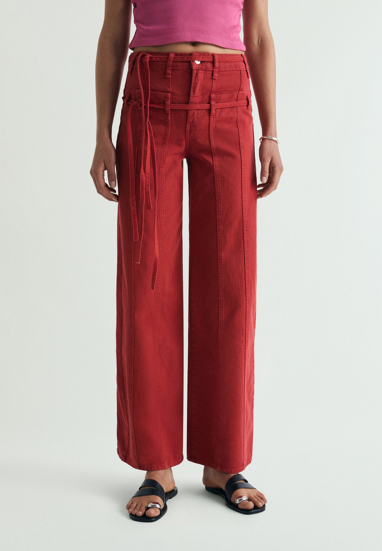 DOUBLE BELT DENIM TROUSERS