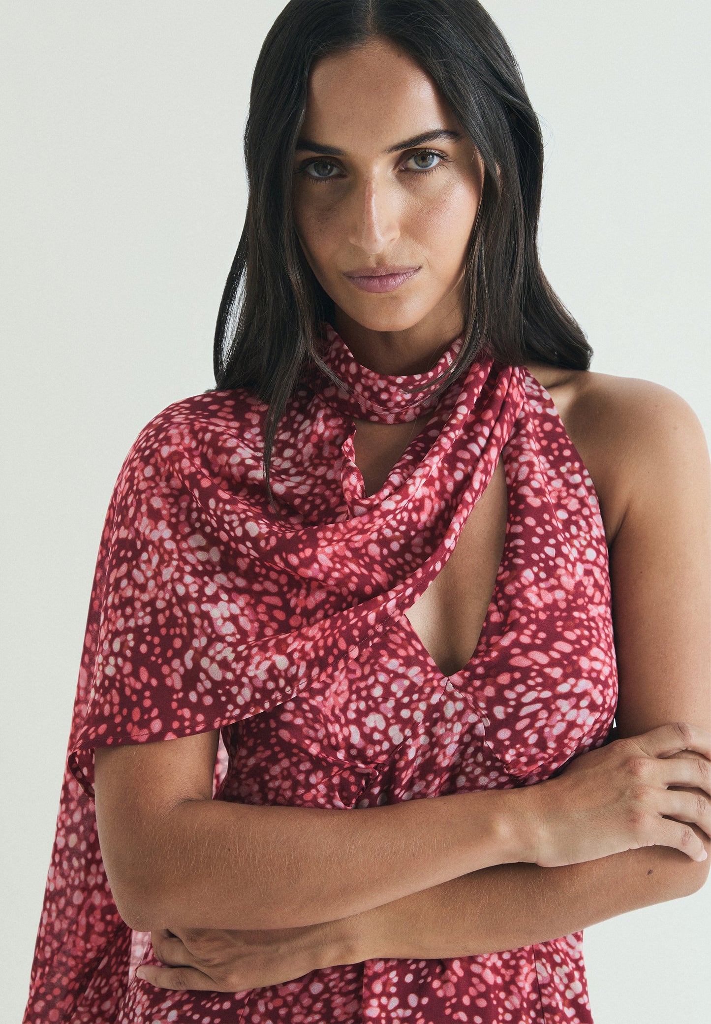 PRINTED HALTER DRESS