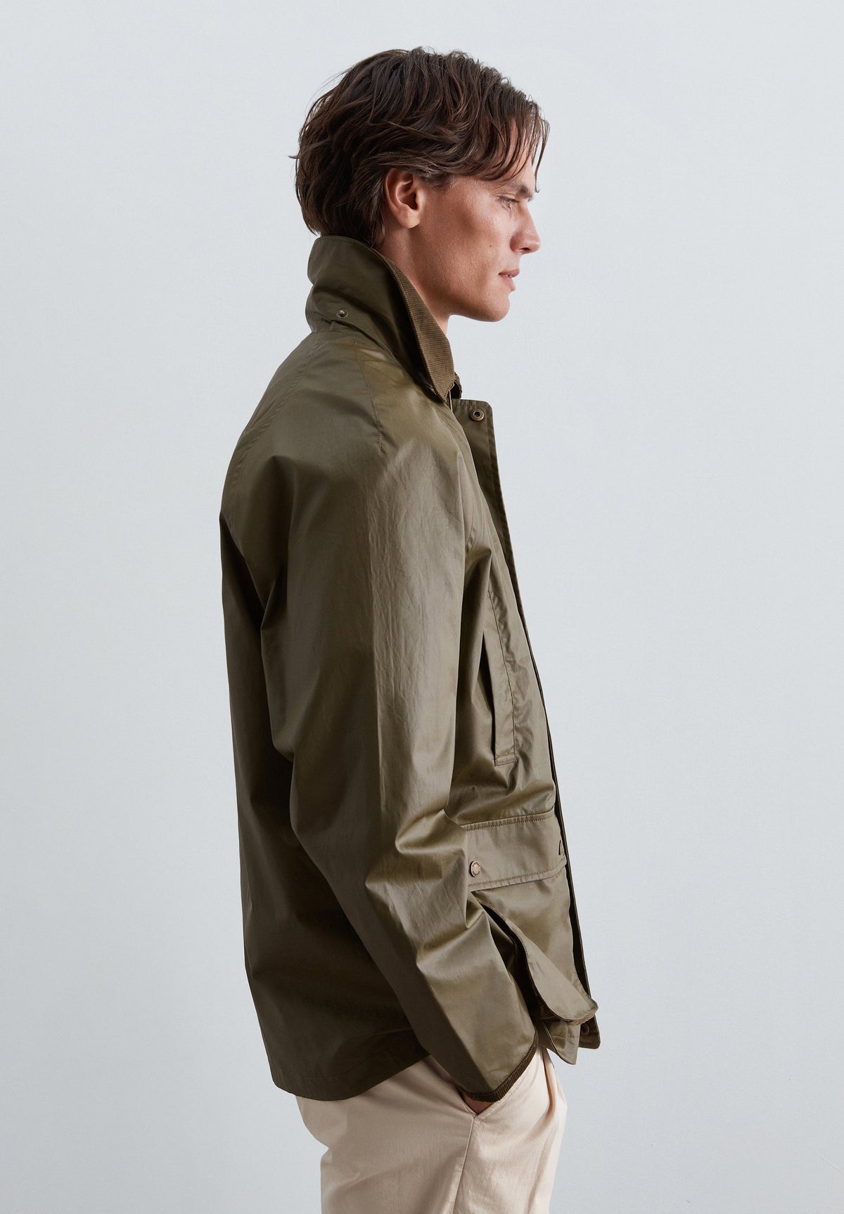 RESIN-COATED JACKET WITH CORDUROY COLLAR