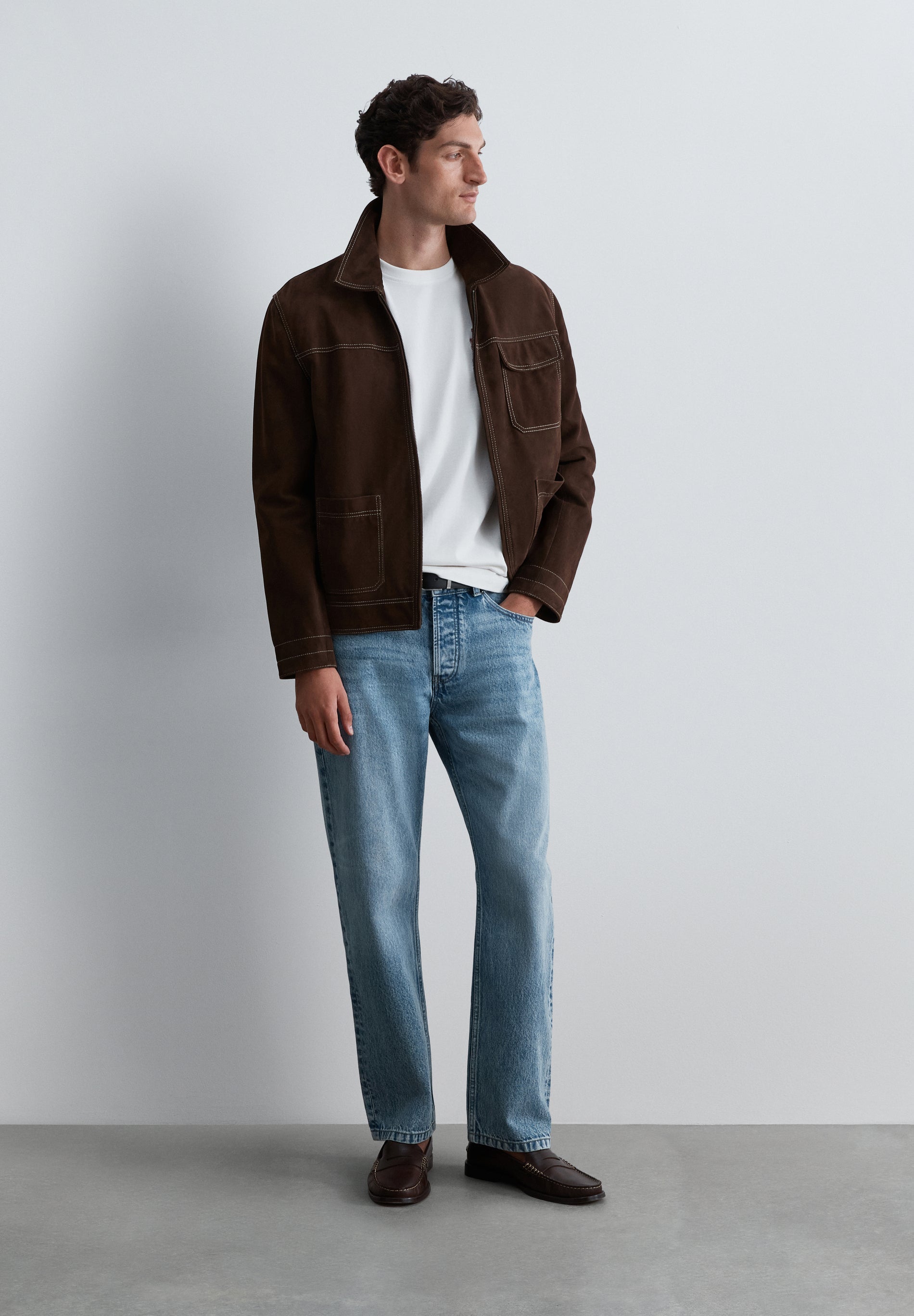 VESTE DAIM COUTURES CONTRASTANTES