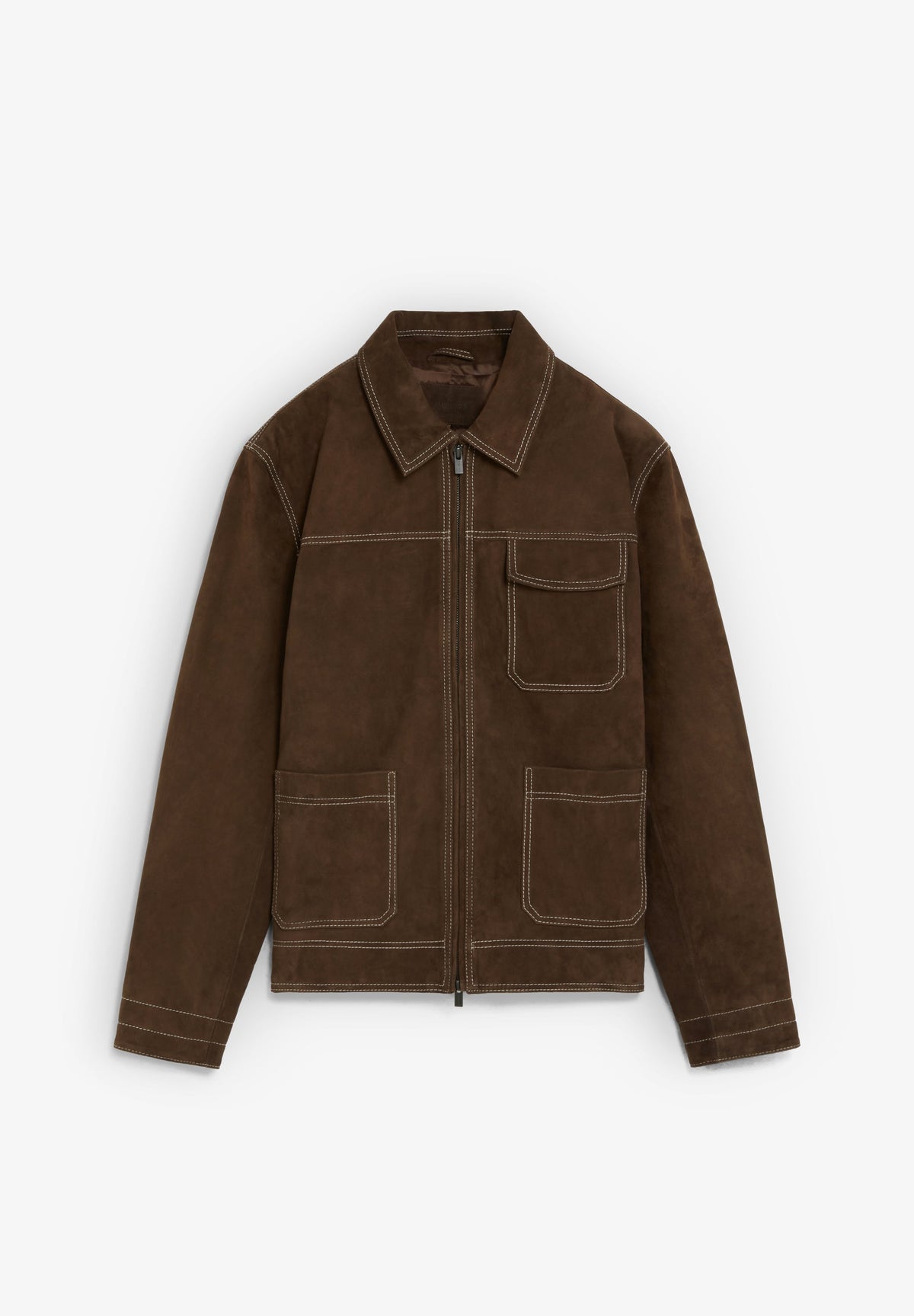 WILDLEDERJACKE MIT KONTRASTNÄHTEN