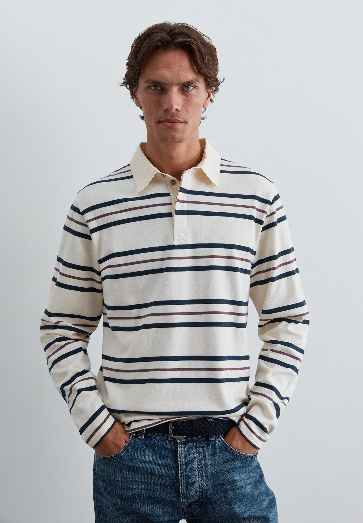 STRIPED LONG SLEEVE POLO SHIRT