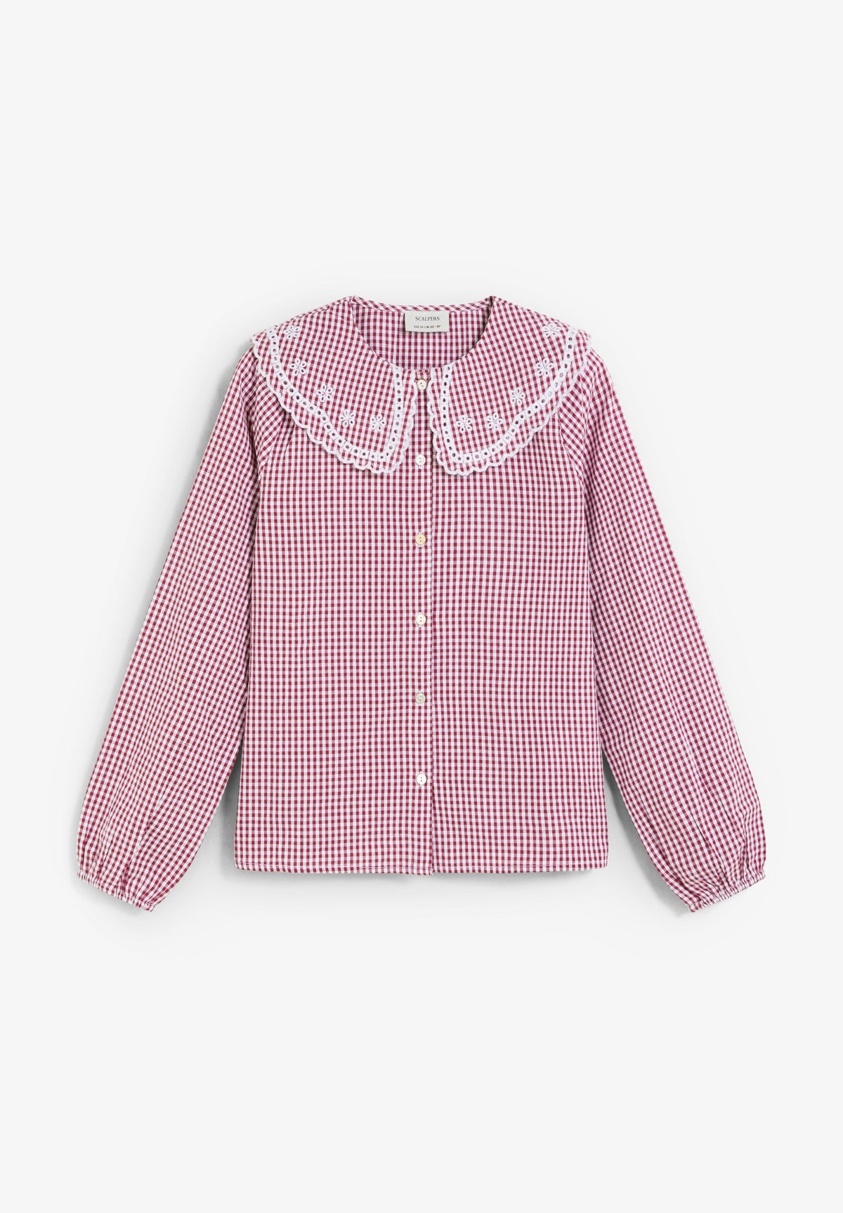 GINGHAM BLOUSE WITH EMBROIDERED COLLAR