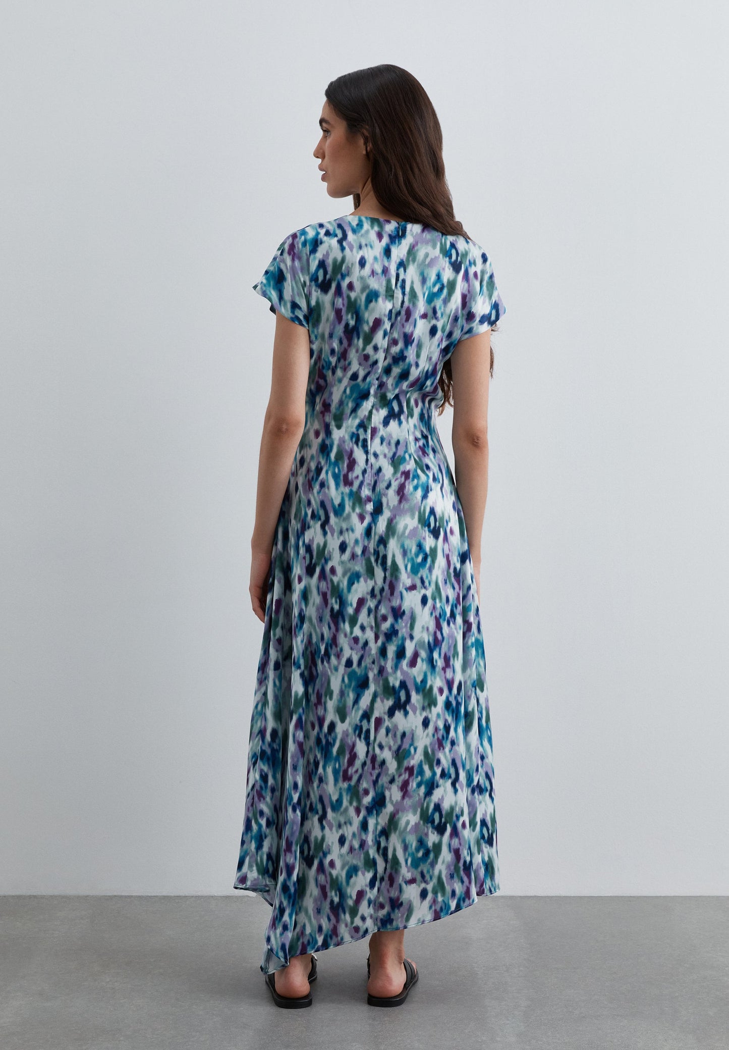 PRINTED MIDI DRESS WITH TIE BELT