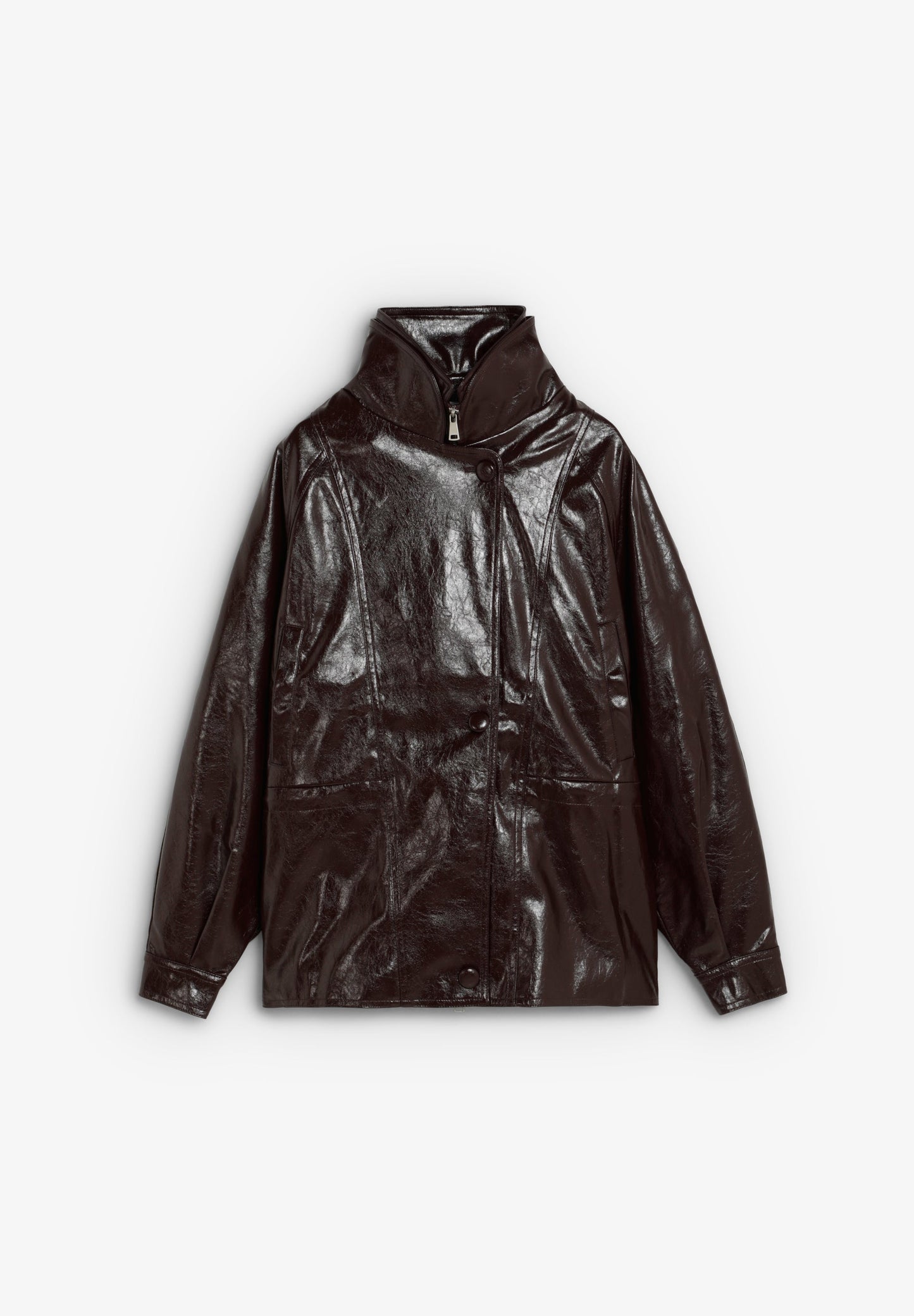 HIGH-NECKED JACKET WITH A PATENT-LEATHER FINISH
