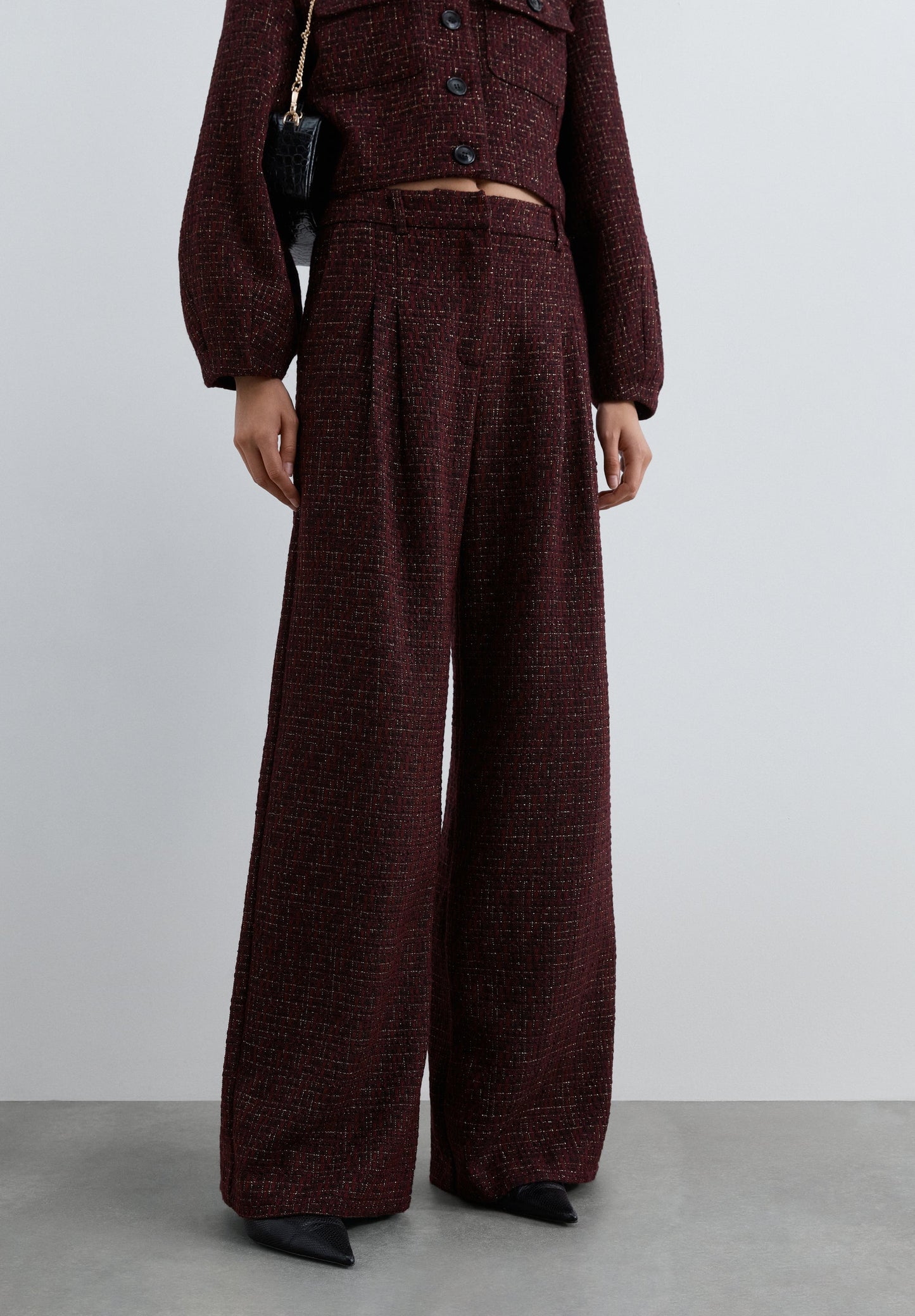 WIDE LEG TWEED TROUSERS