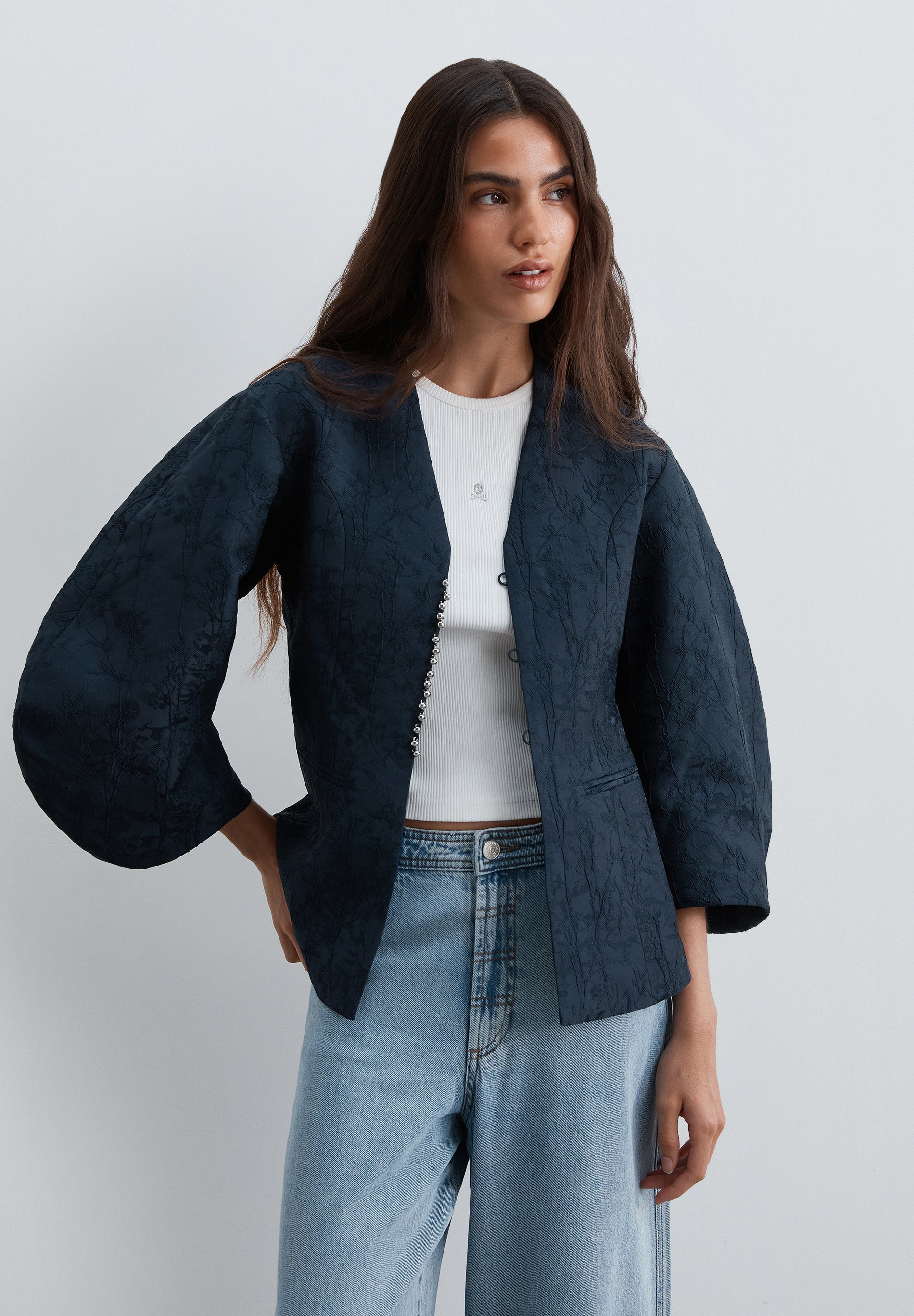 JACQUARD-BLAZER MIT WEITEN ÄRMELN