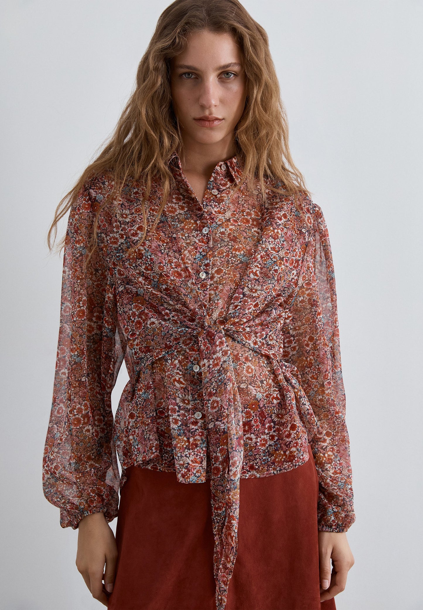 FLORAL PRINT SHIRT WITH TIE DETAIL