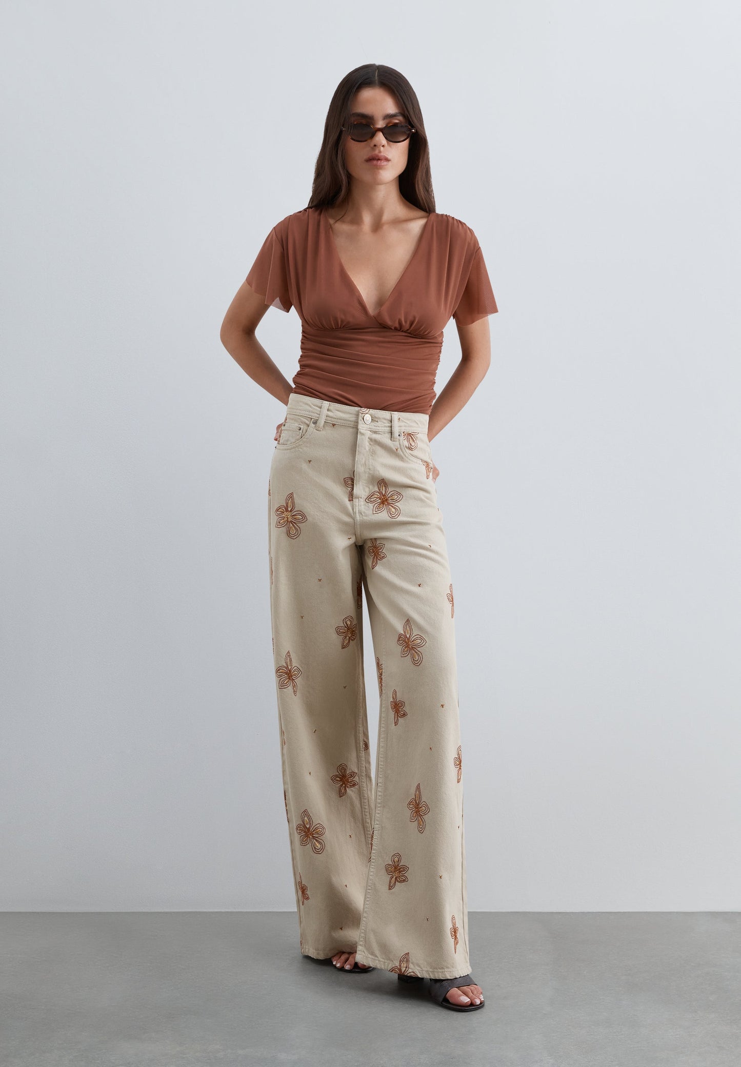 SCNEWEMB FLOWER DENIM PANT
