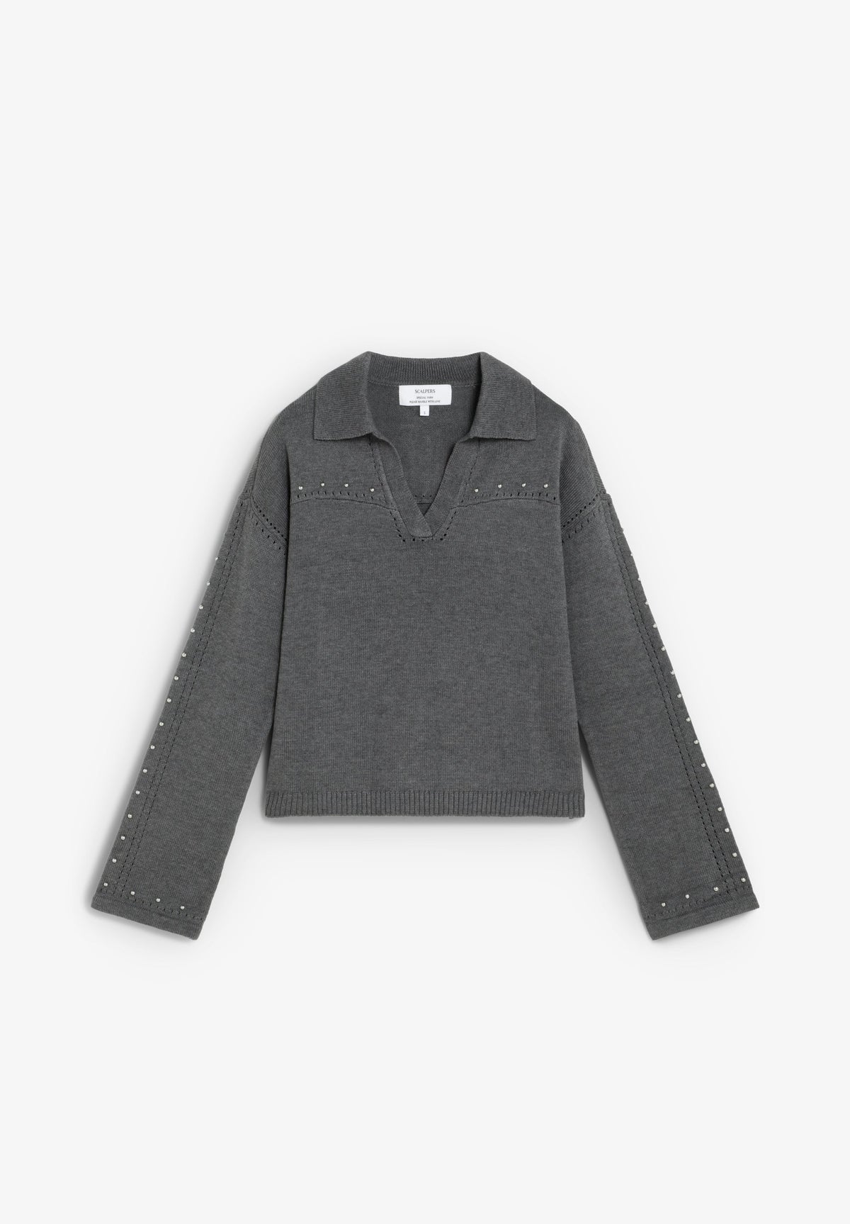 SWEATER WITH PEARLS AND POLO SHIRT COLLAR