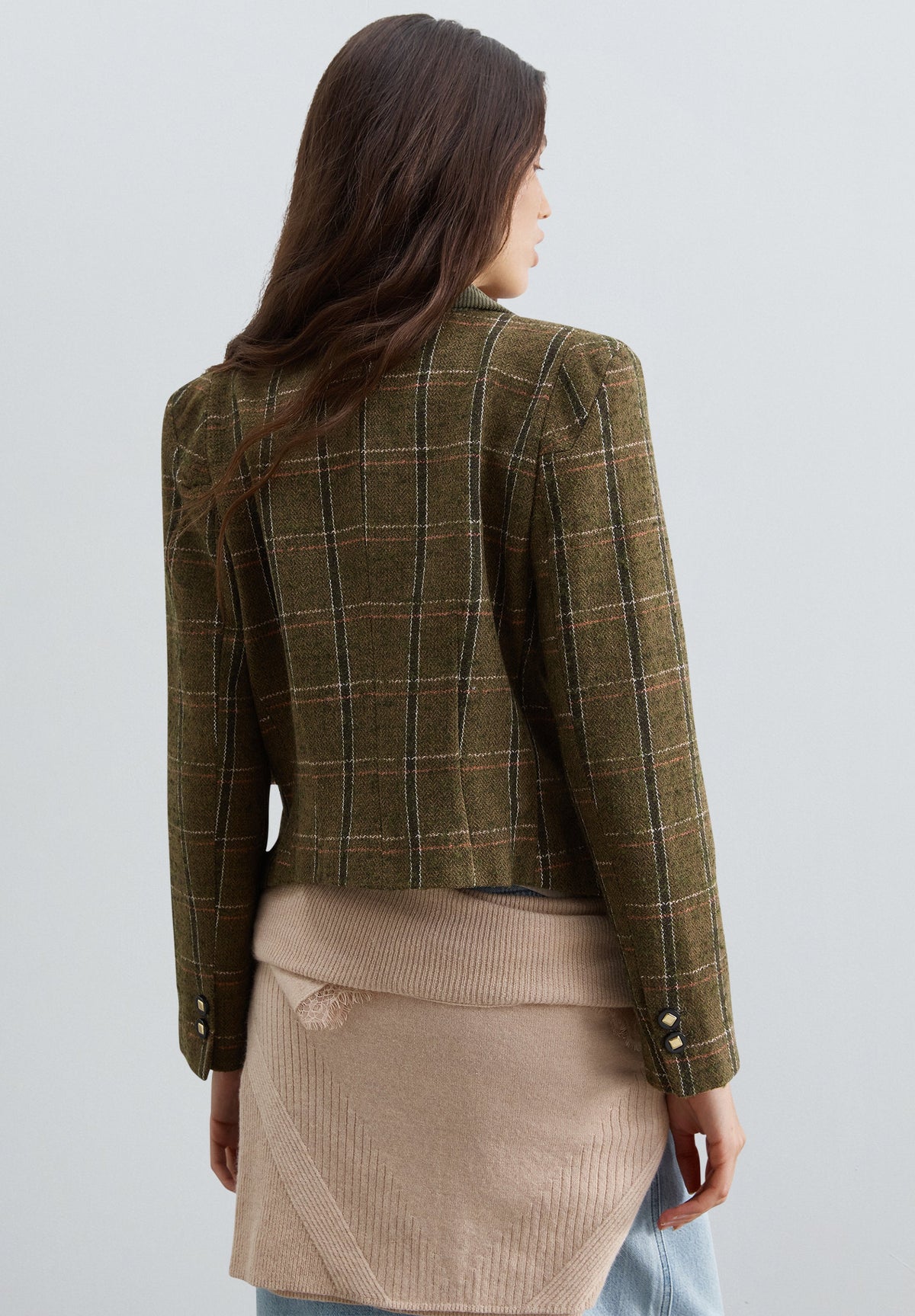 CHECK BLAZER WITH LAPEL DETAIL