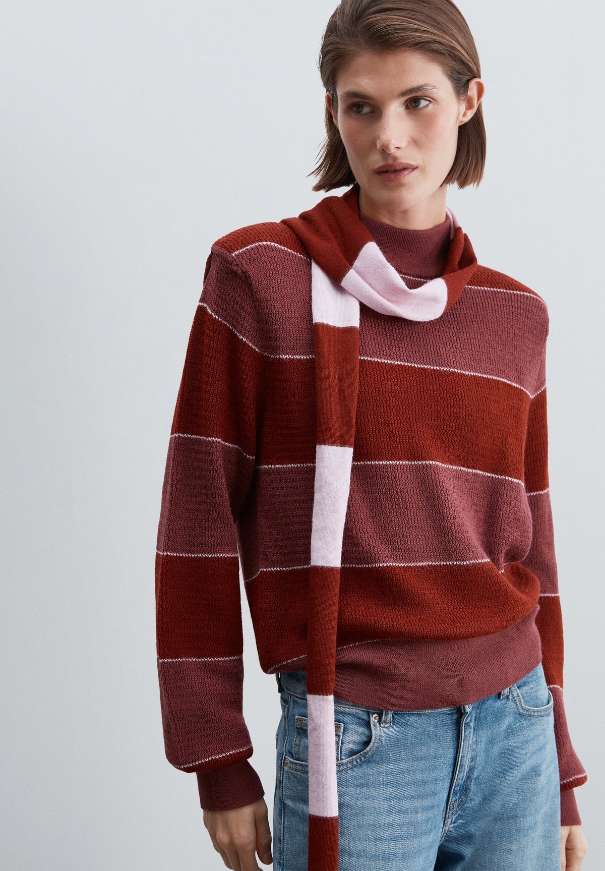 STRIPED SWEATER WITH SCARF