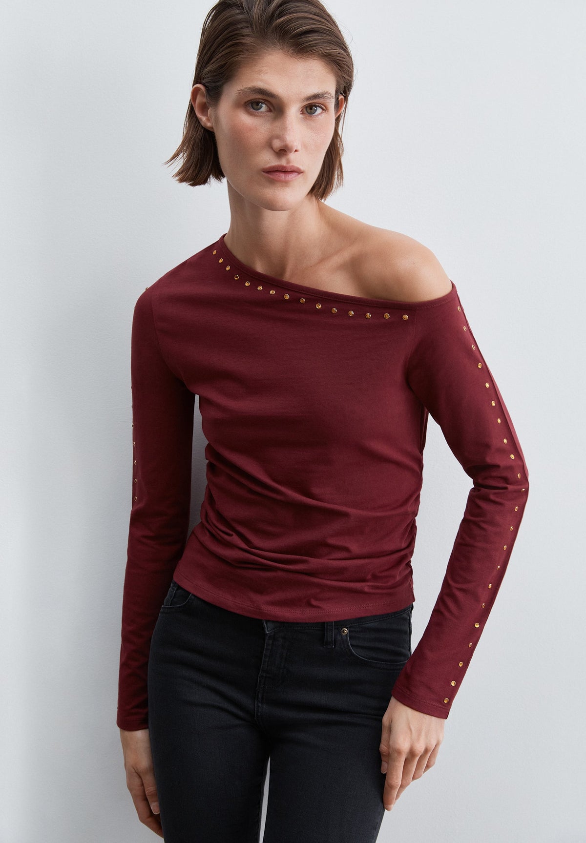 ASYMMETRIC T-SHIRT WITH RHINESTONES