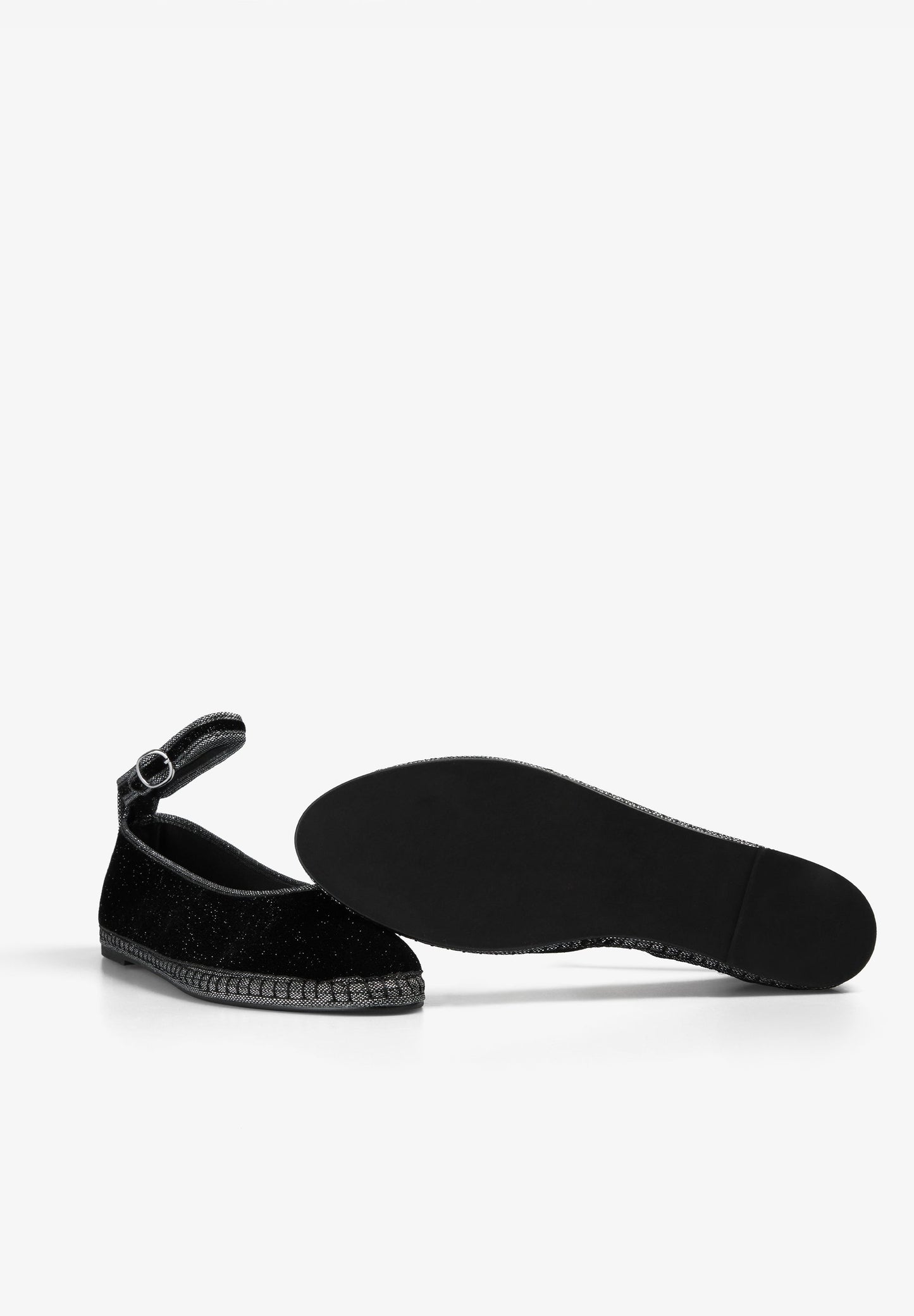 VELVET ANKLE STRAP BALLET FLATS