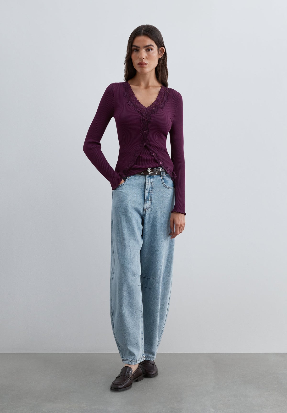 LACE RIBBED CARDIGAN