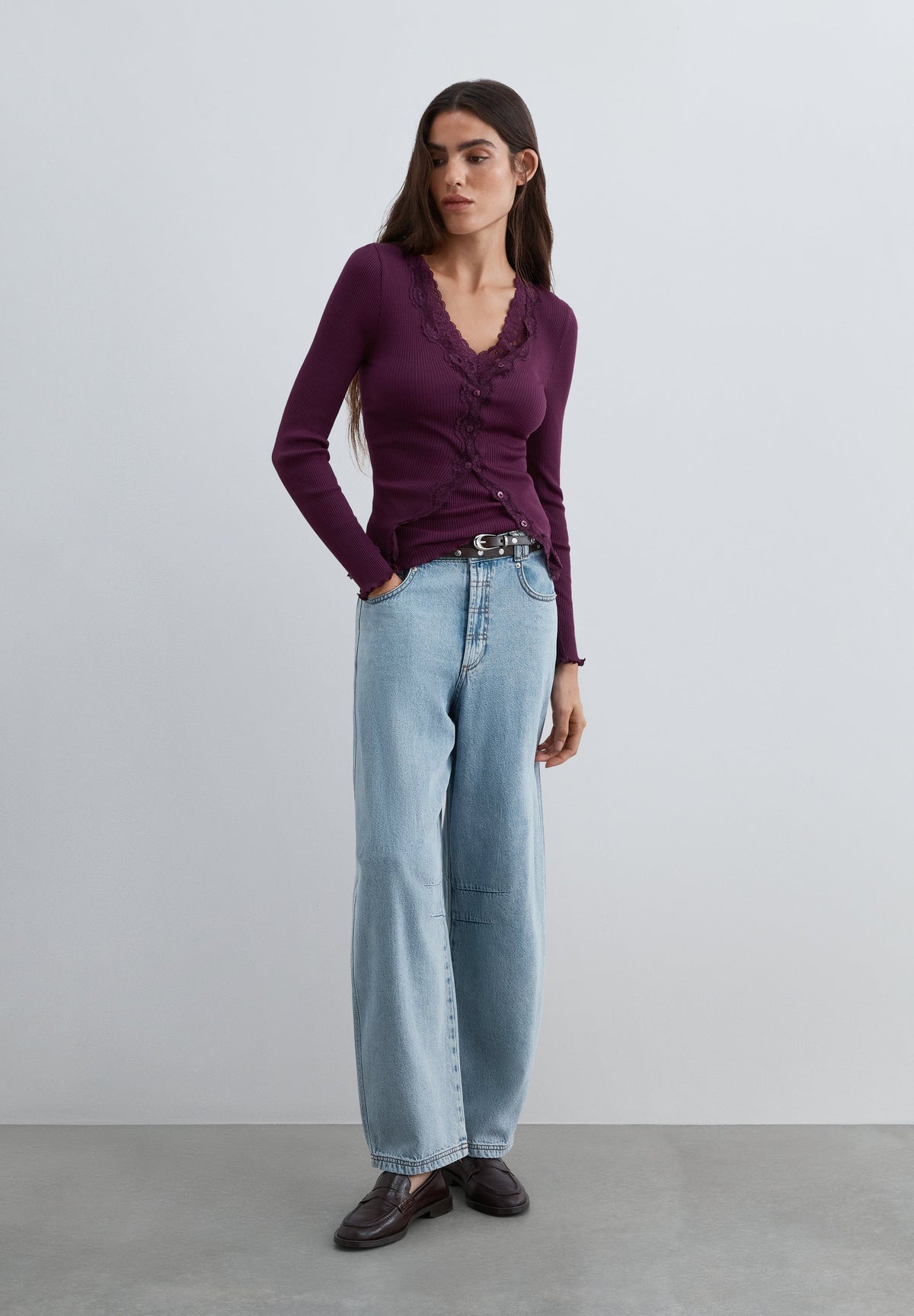 LACE RIBBED CARDIGAN