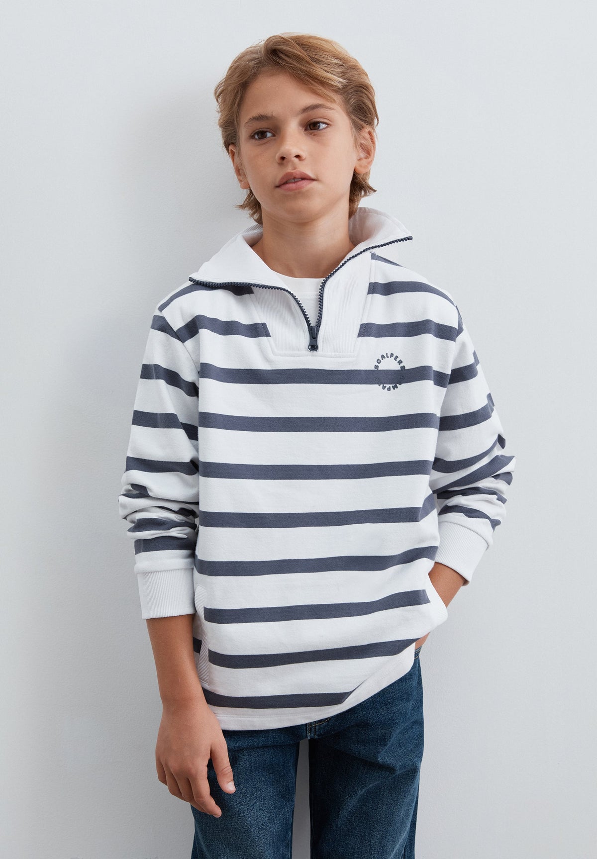 STRIPED SWEATSHIRT WITH POLO SHIRT COLLAR
