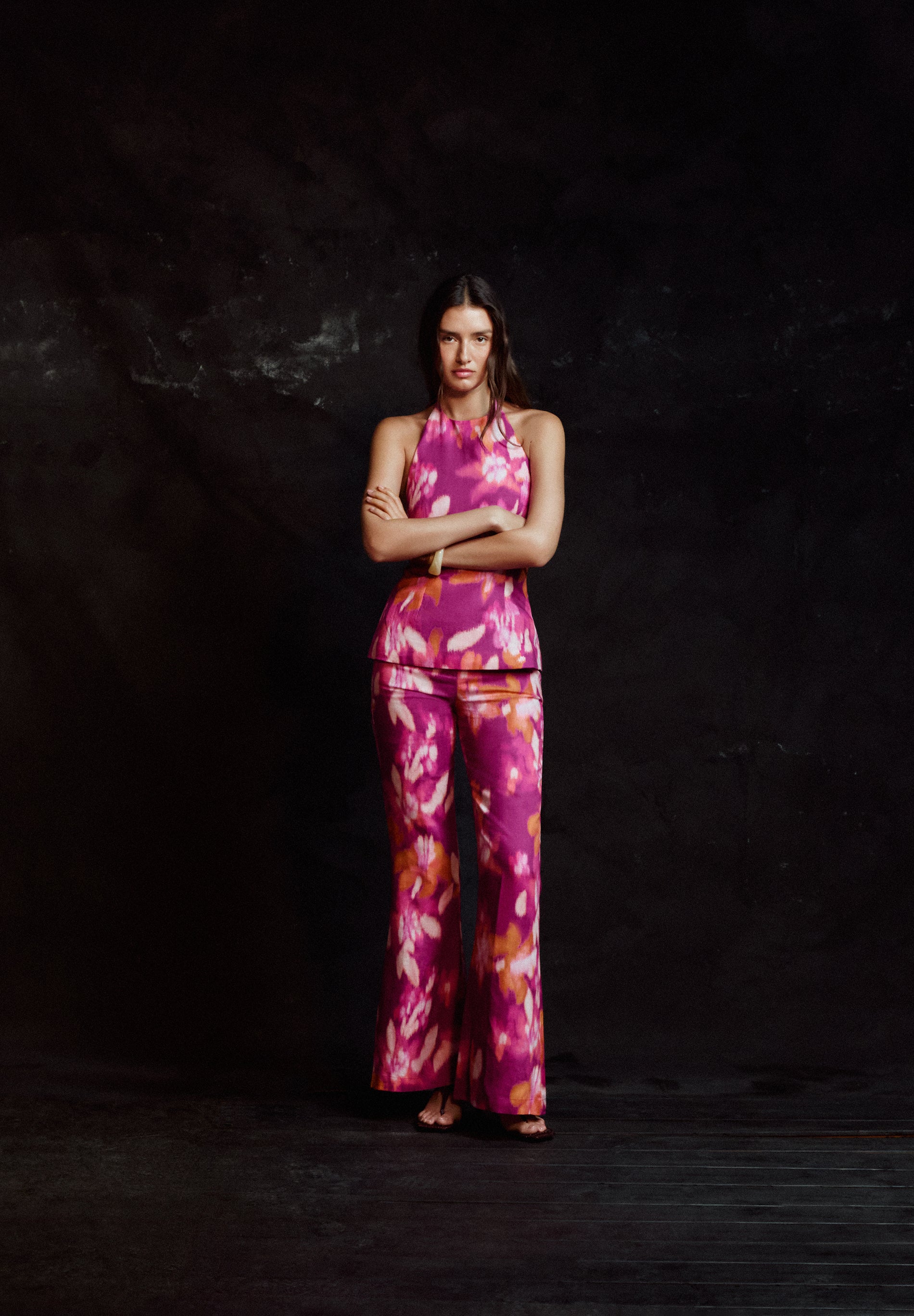 SCPRINT LINEN HALTER TOP