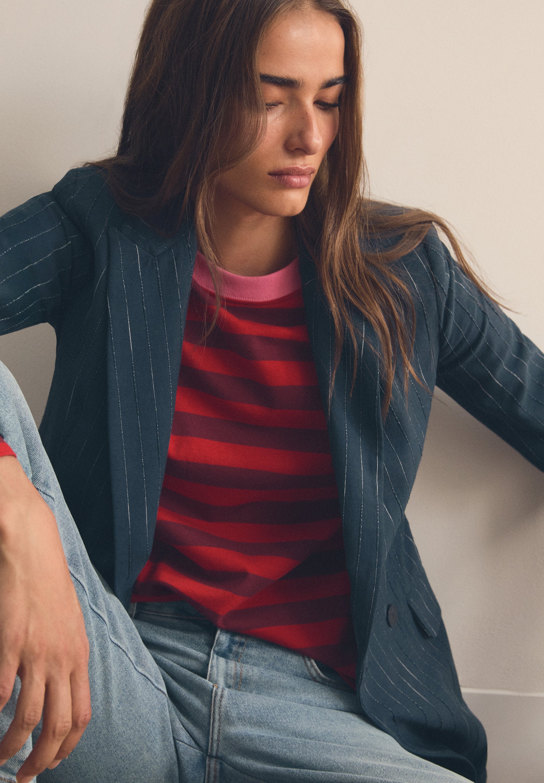 BASIC STRIPED T-SHIRT WITH COLLAR DETAIL