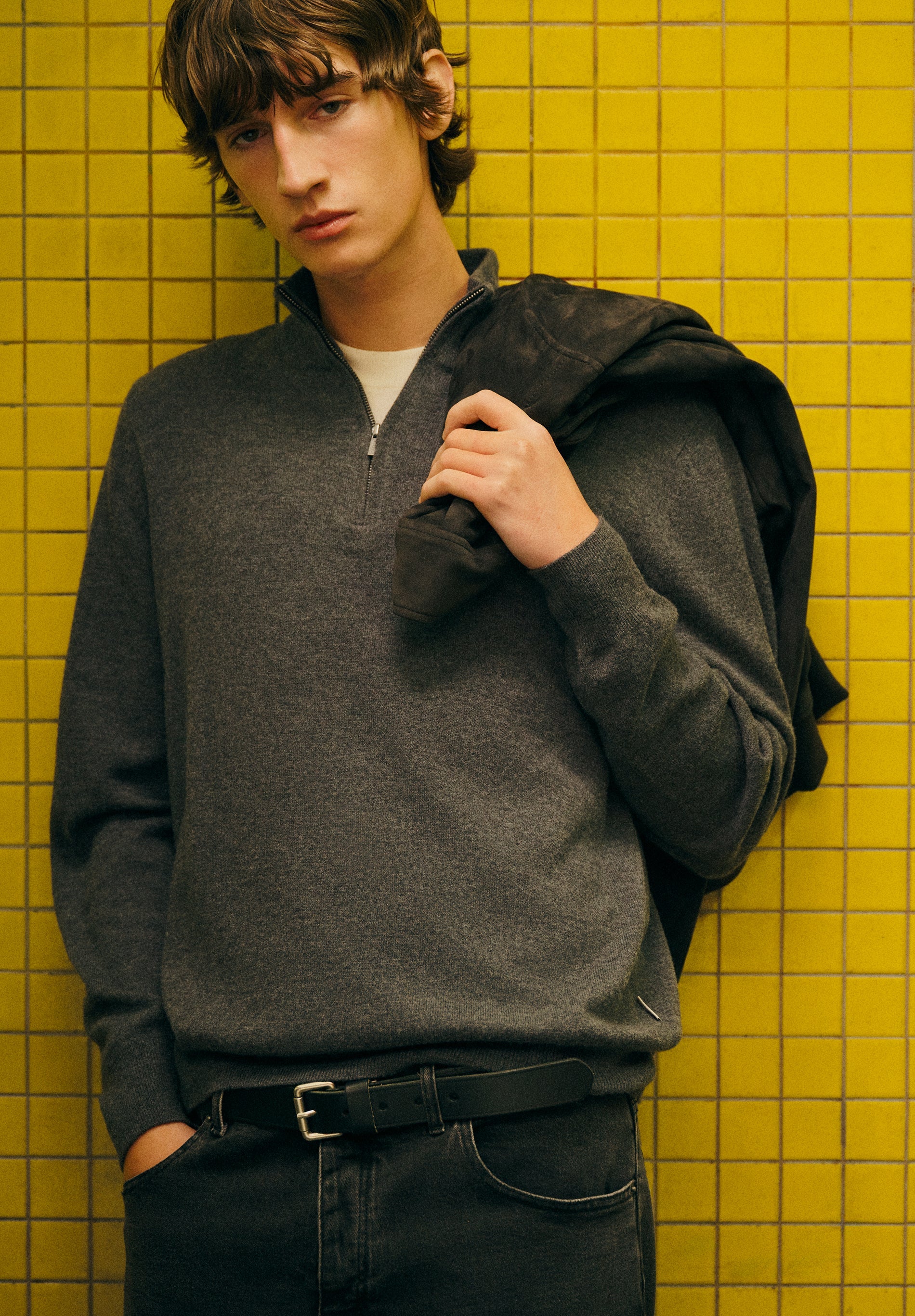 ZIPPED WOOL SWEATER WITH SKULL