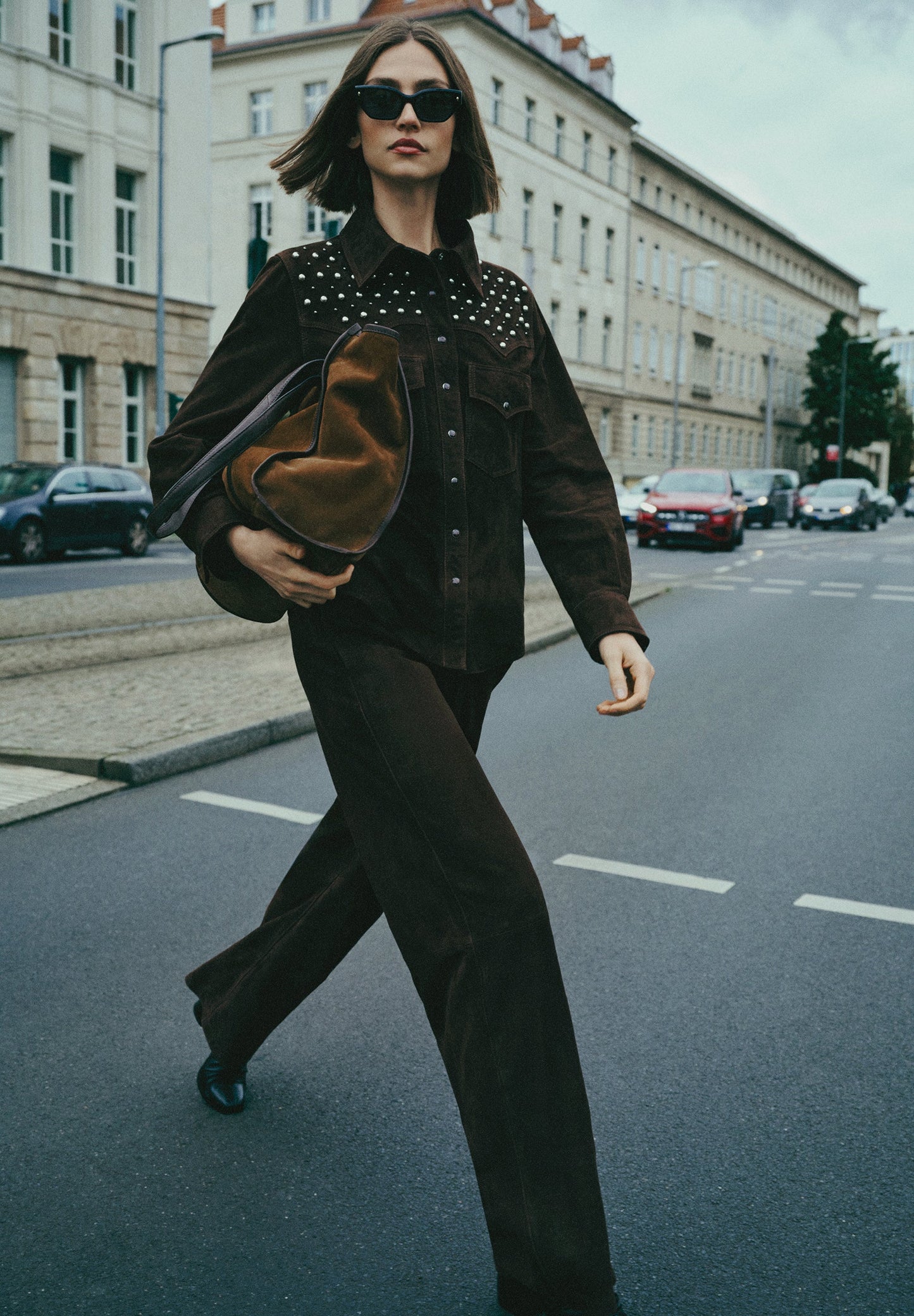 SUEDE SHIRT WITH STUDS