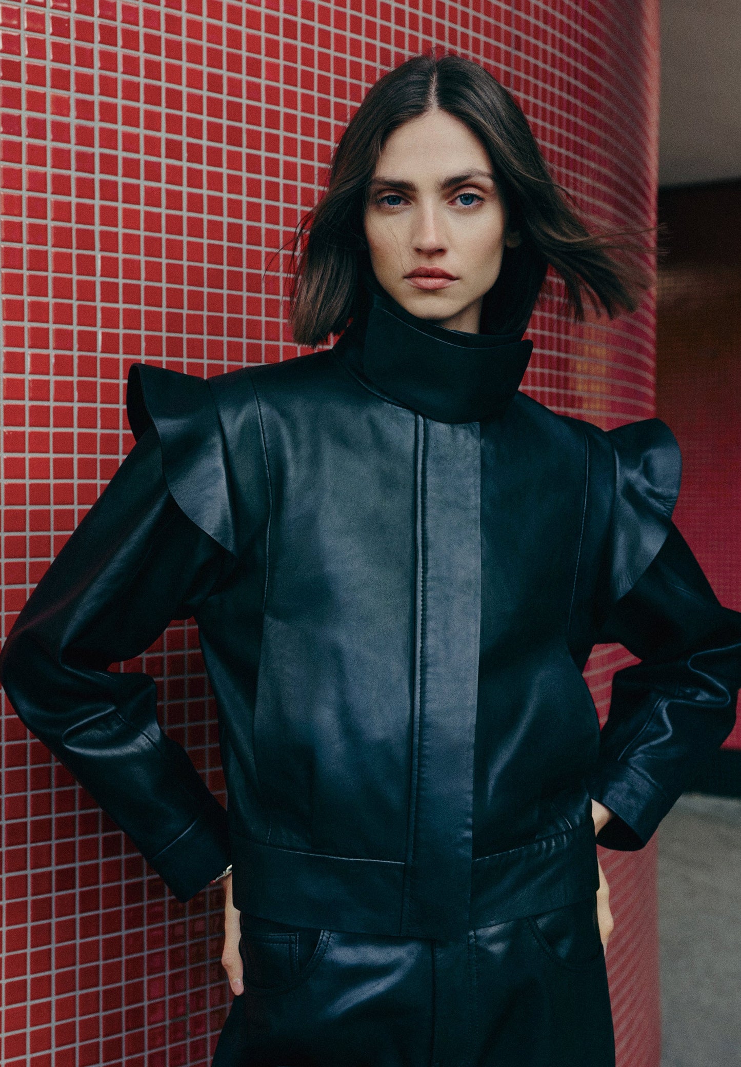 VESTE BOMBER VOLANTS CUIR