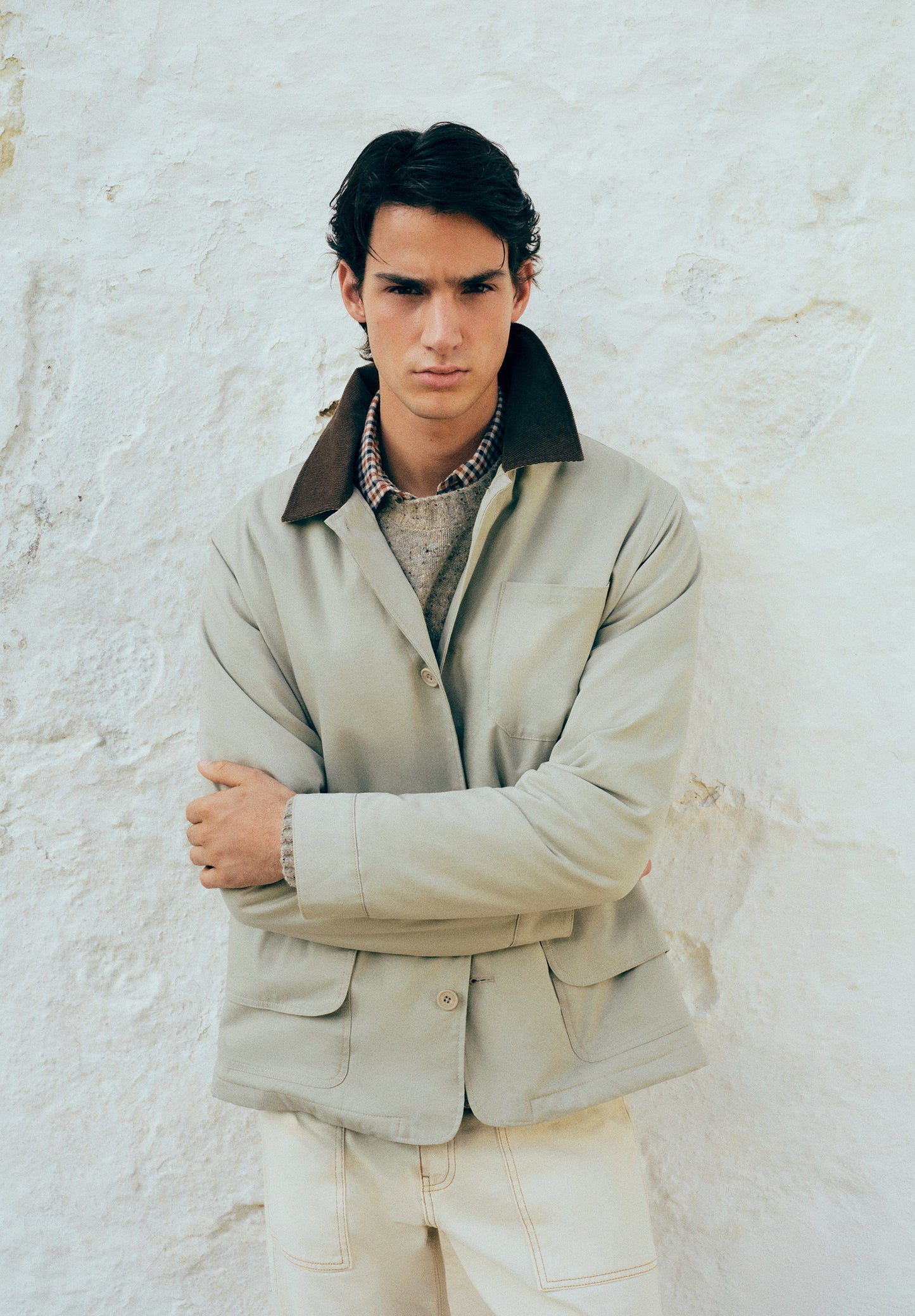 VESTE COL VELOURS CÔTELÉ CONTRASTANT