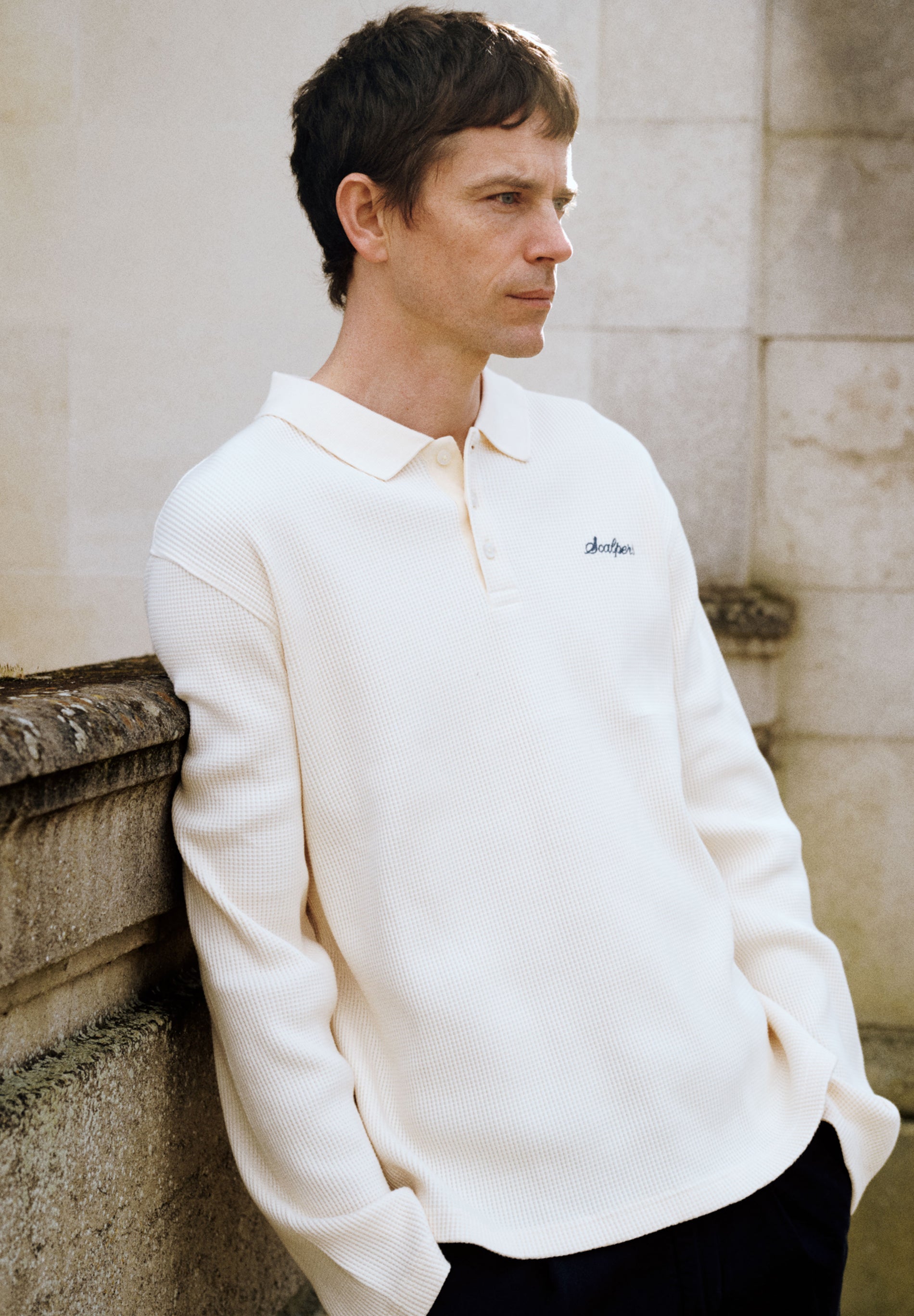 WAFFLE POLO SHIRT-STYLE SWEATSHIRT