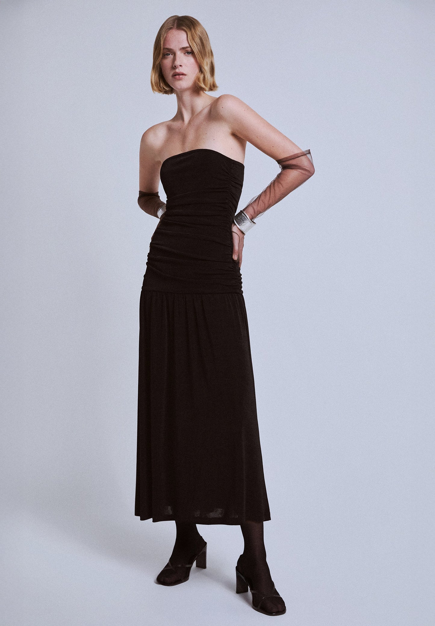 GATHERED KNIT DRESS
