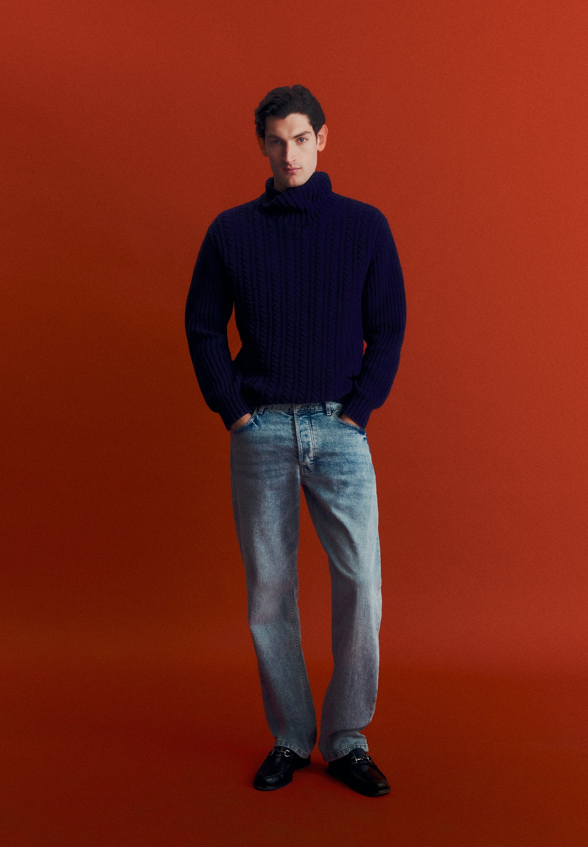 SWEATER WITH BRAIDED HIGH COLLAR