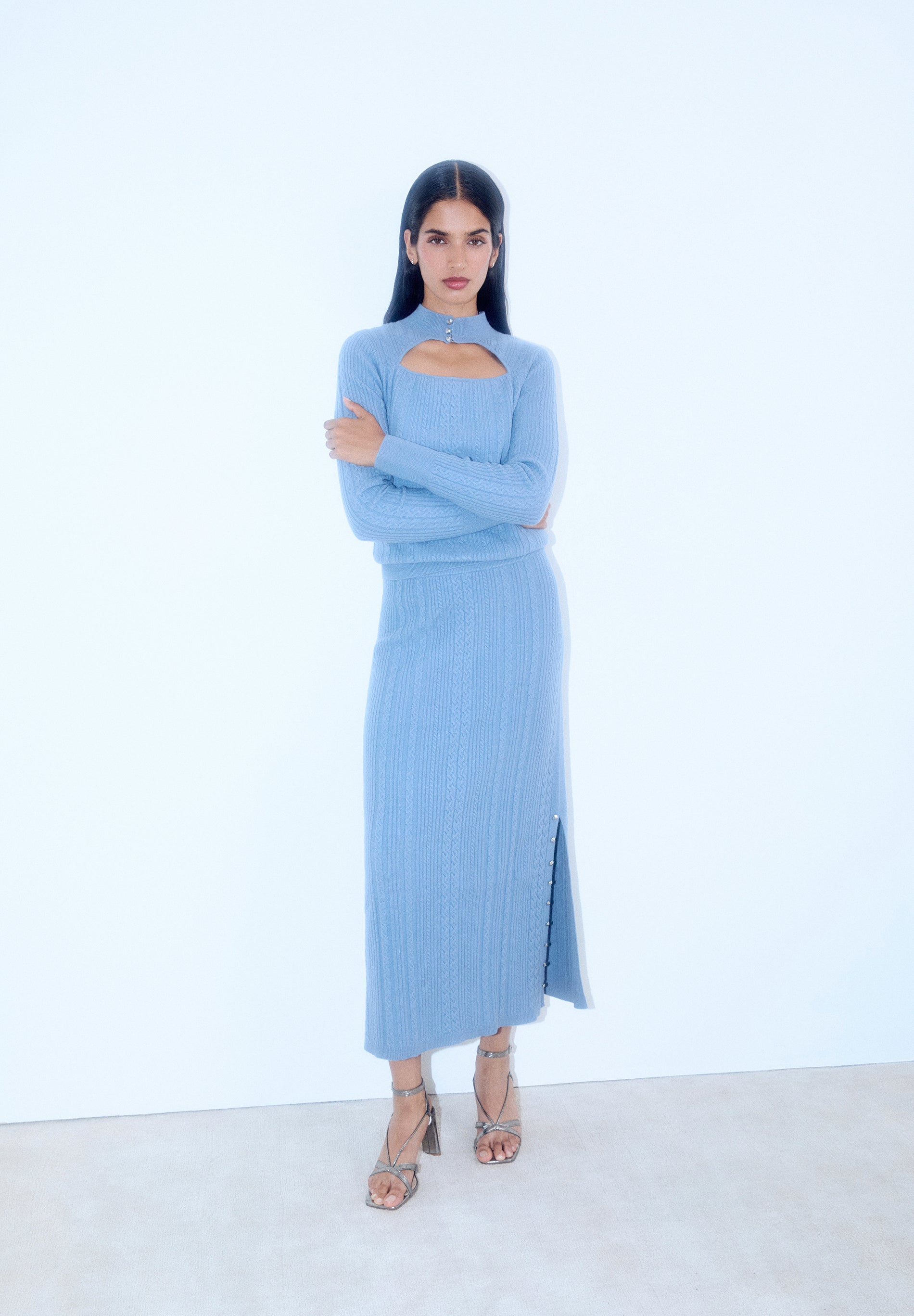 CABLE KNIT SKIRT WITH SLIT