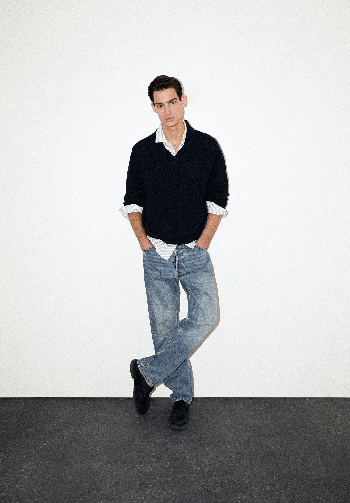 COTTON KNIT POLO SWEATER