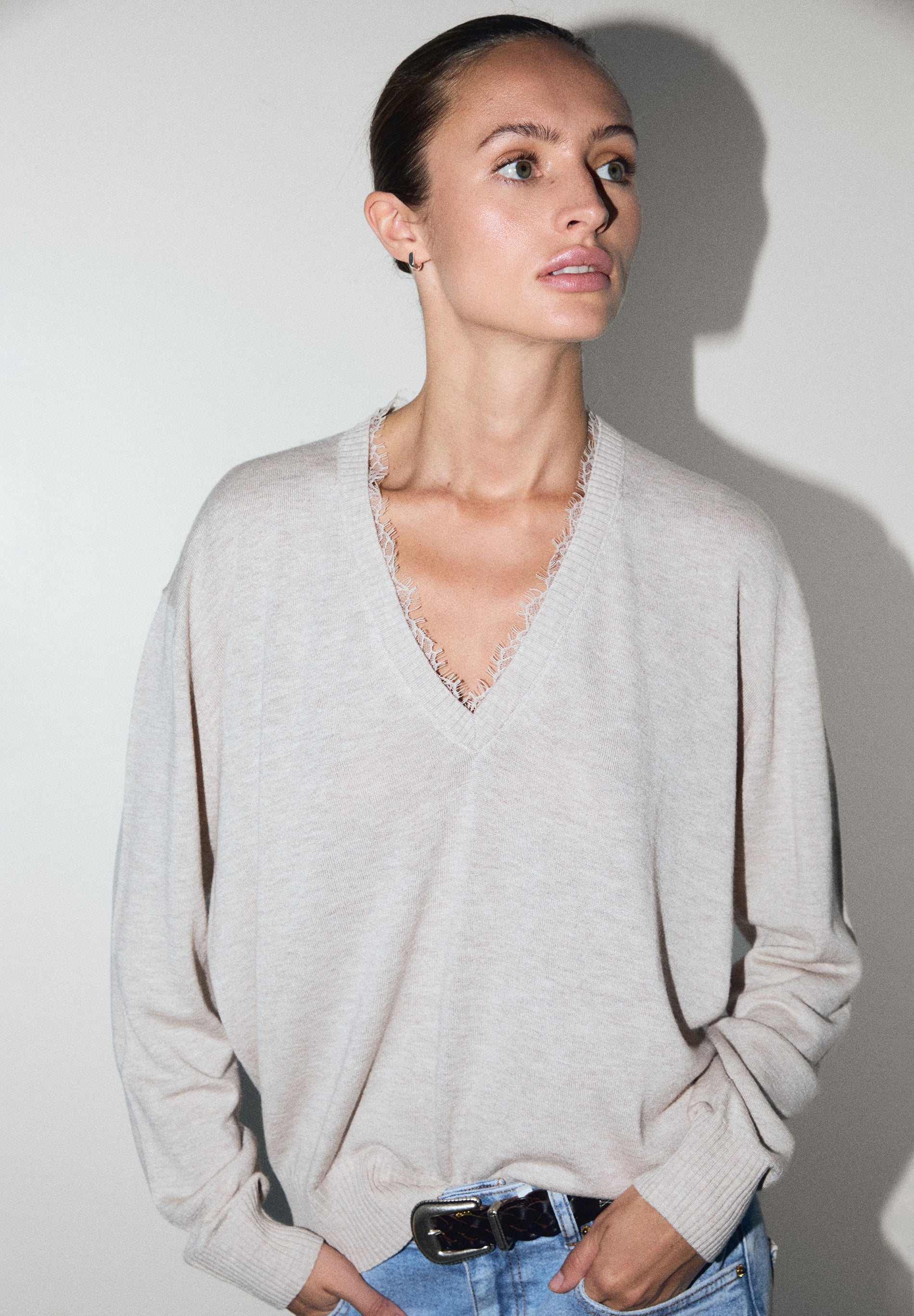 V-NECK SWEATER WITH LACE
