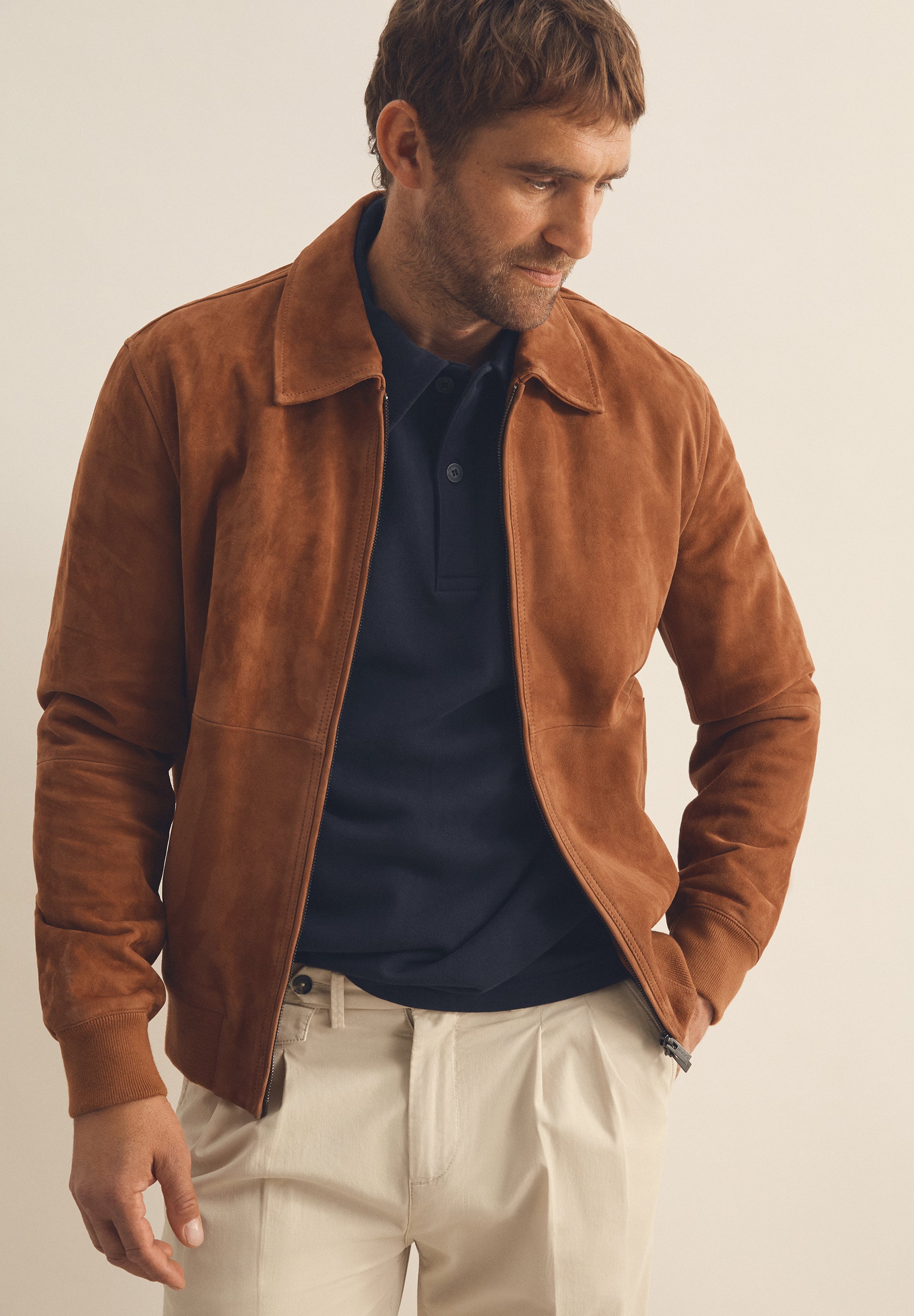 CARDIGAN IM BOMBERJACKEN-STIL AUS WILDLEDER