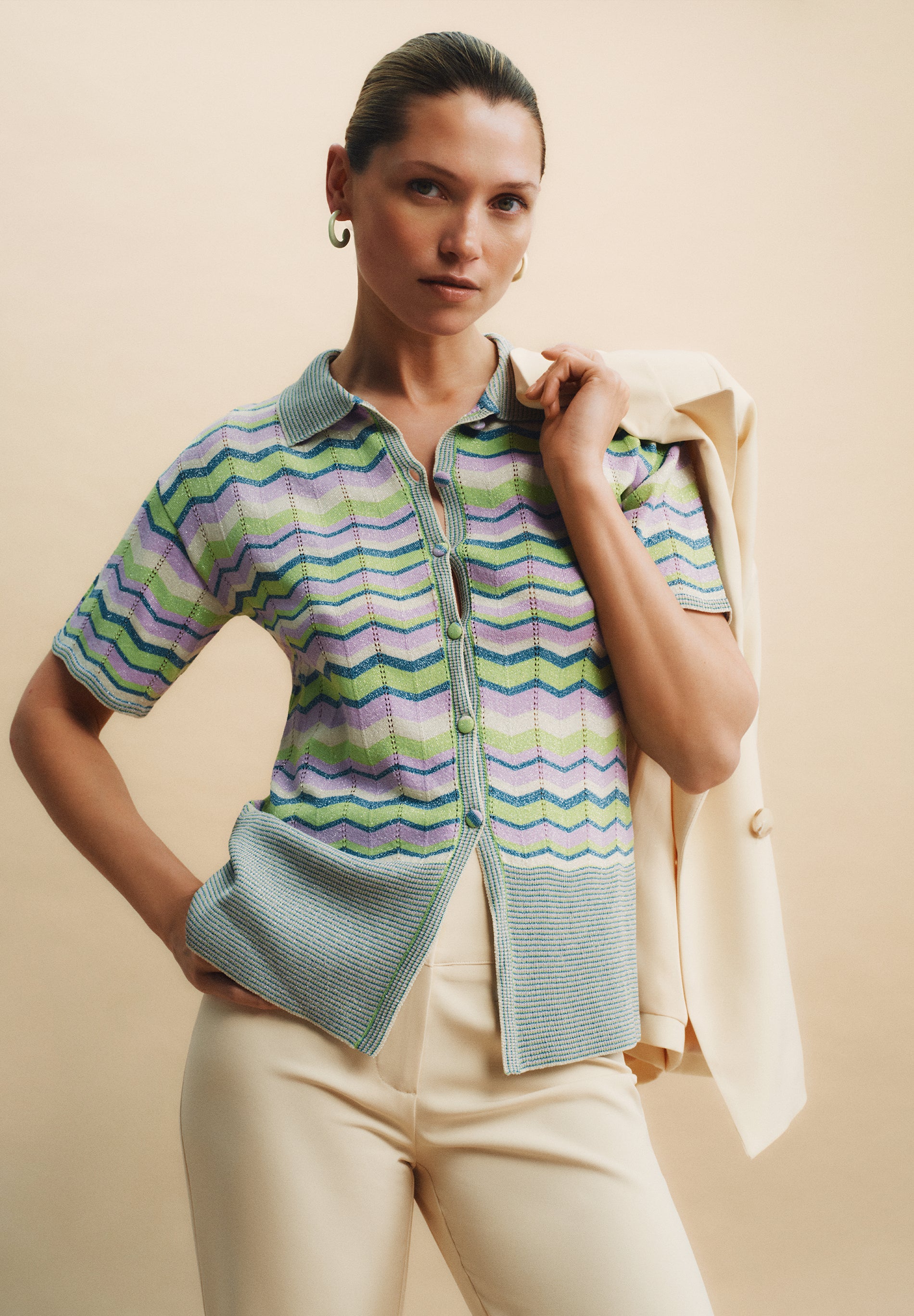 STRICK-POLOSHIRT AUS LUREX