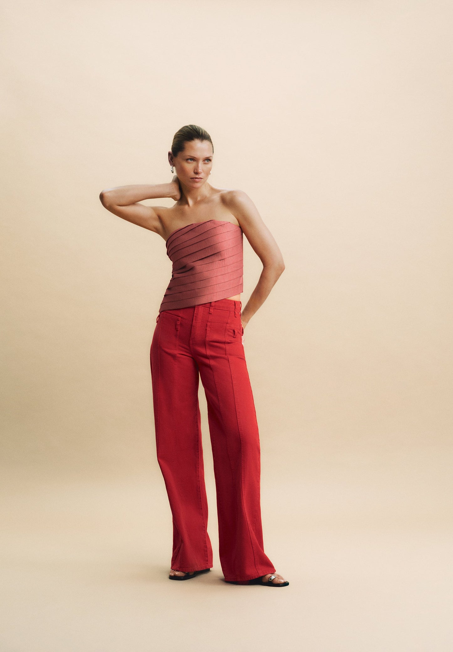 DOUBLE BELT DENIM TROUSERS