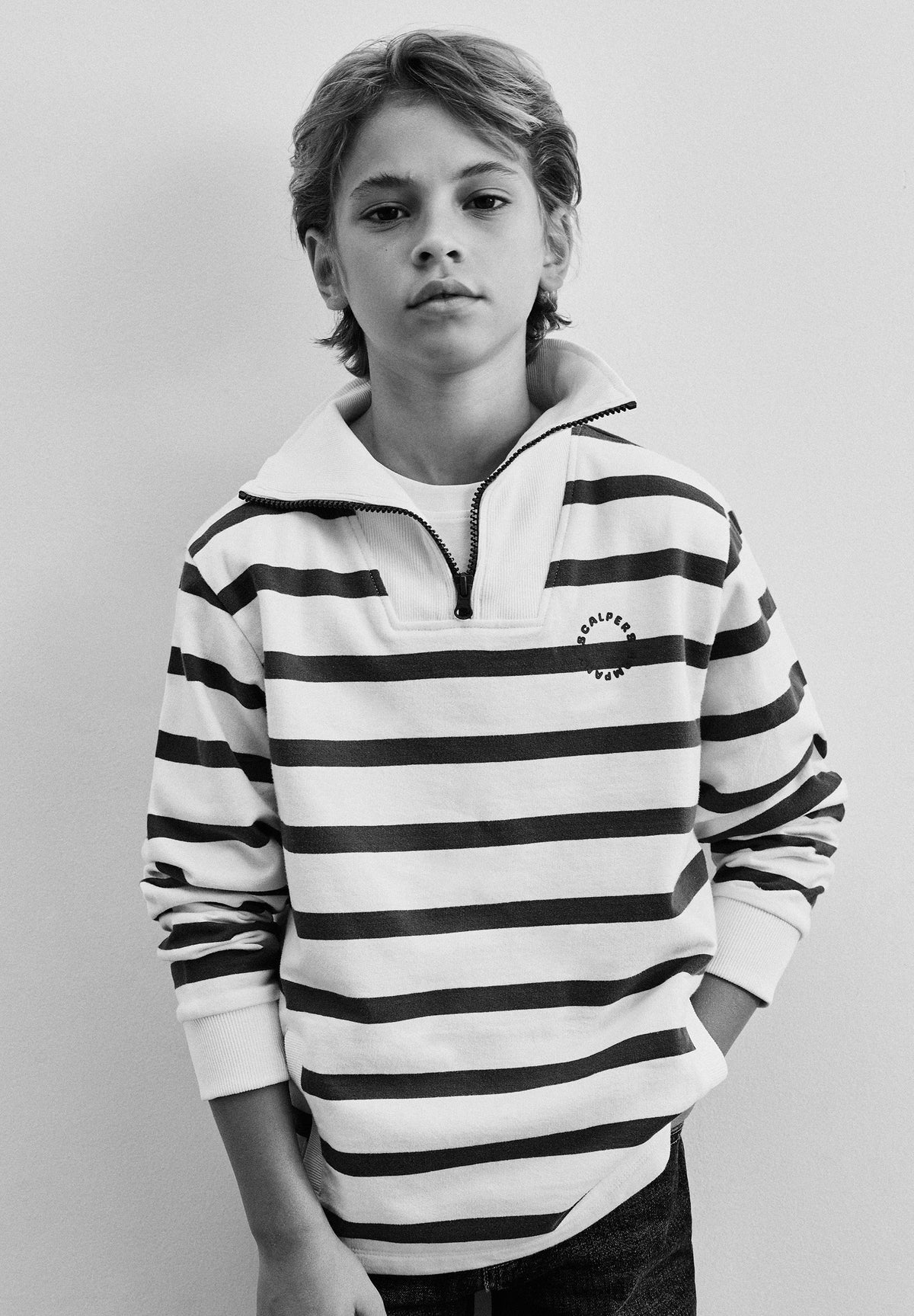 STRIPED SWEATSHIRT WITH POLO SHIRT COLLAR