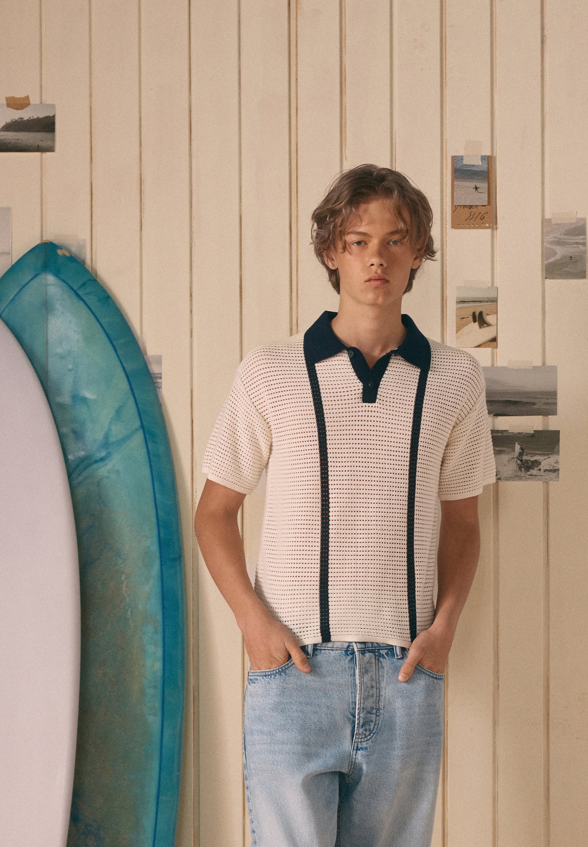 CONTRAST FINE-KNIT POLO SHIRT