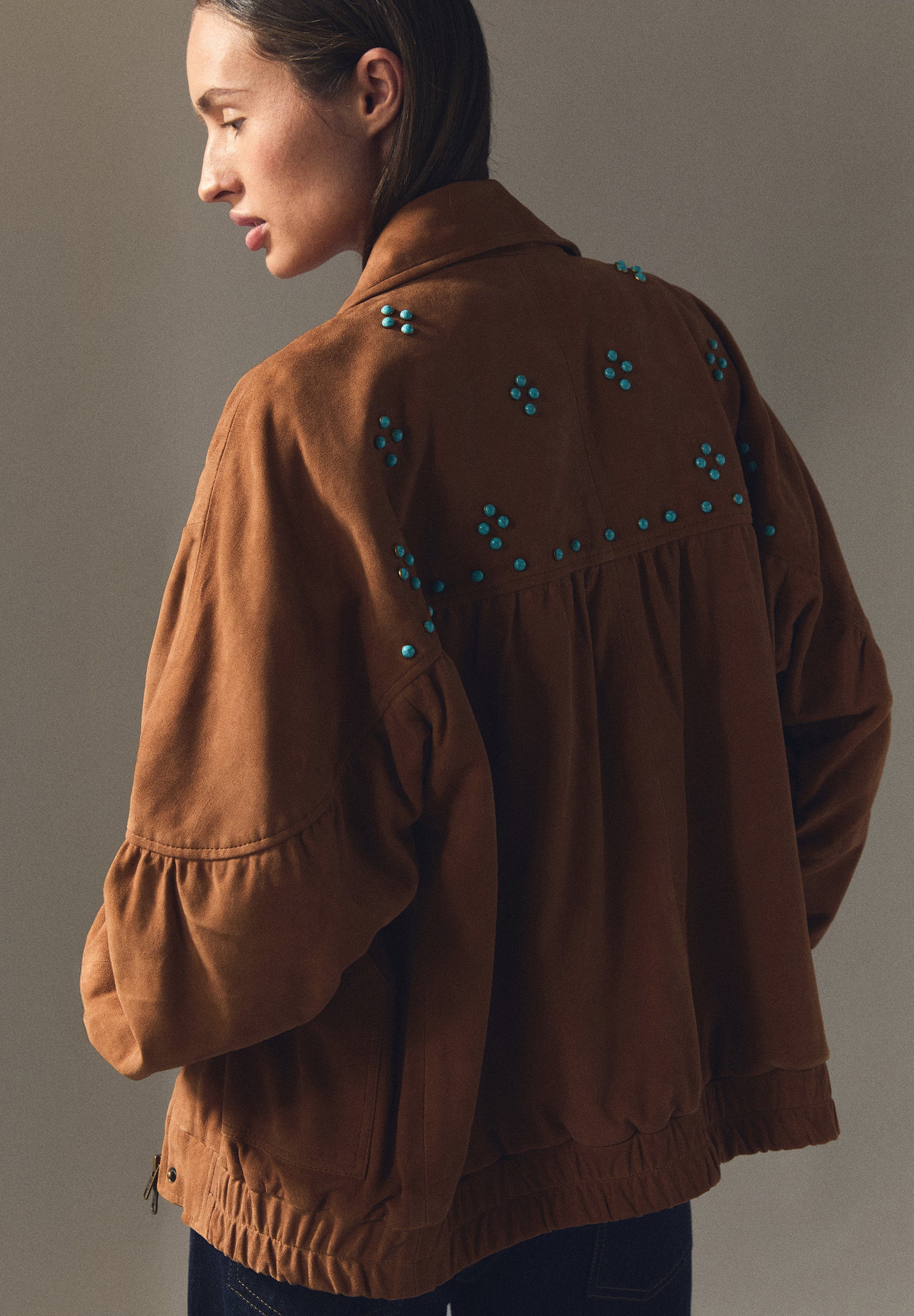 STUDDED SUEDE BOMBER JACKET