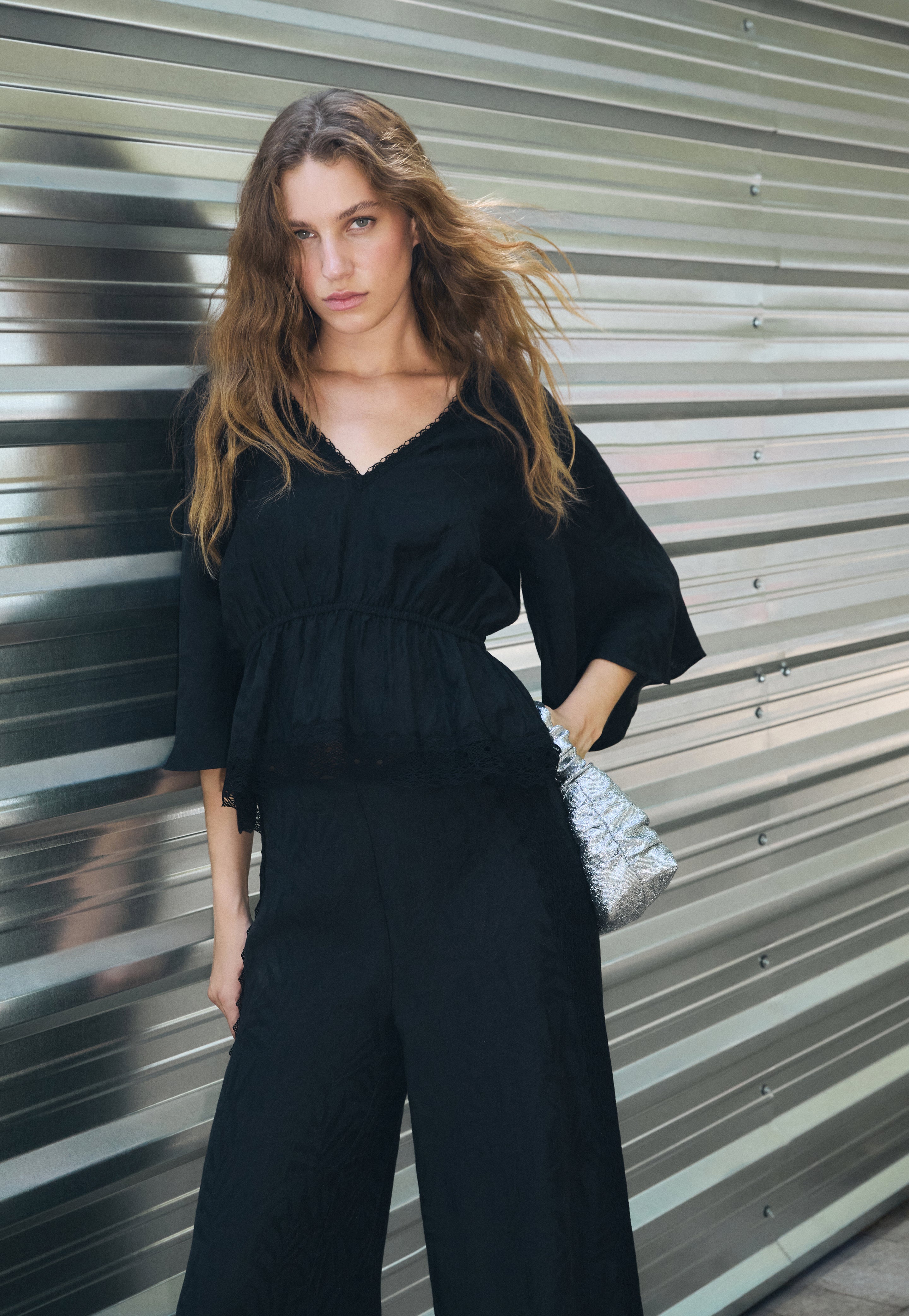 SATIN TOP WITH V-NECK