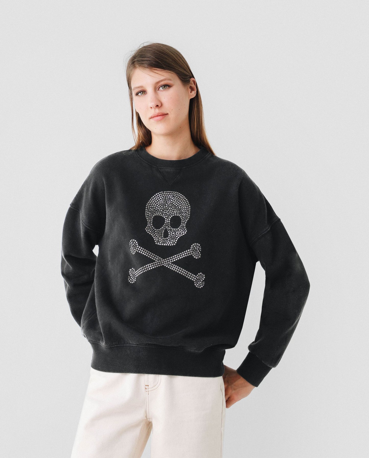 SWEATSHIRT WITH SKULL LOGO AND STUDS