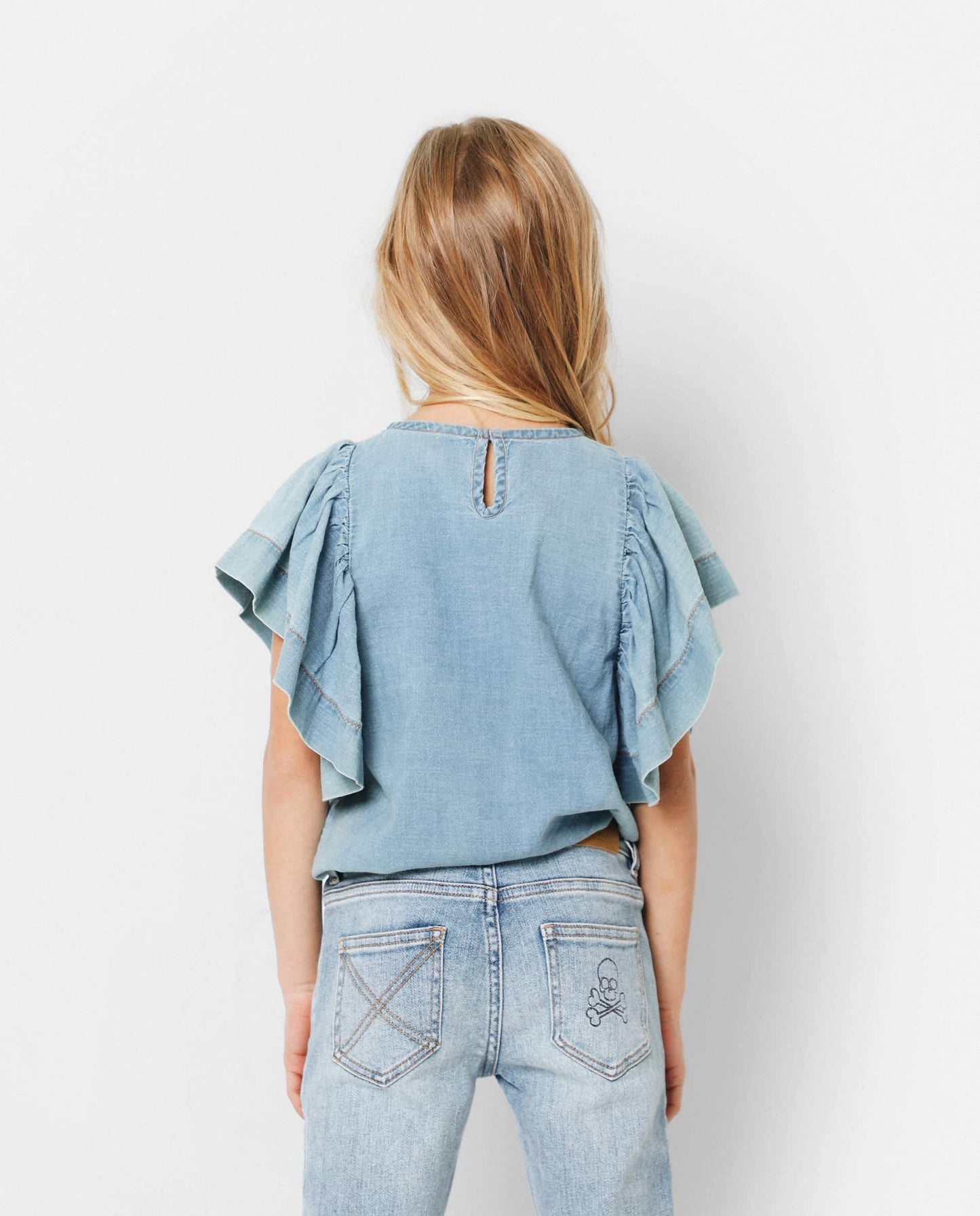 DENIM SHIRT WITH RUFFLED SLEEVES